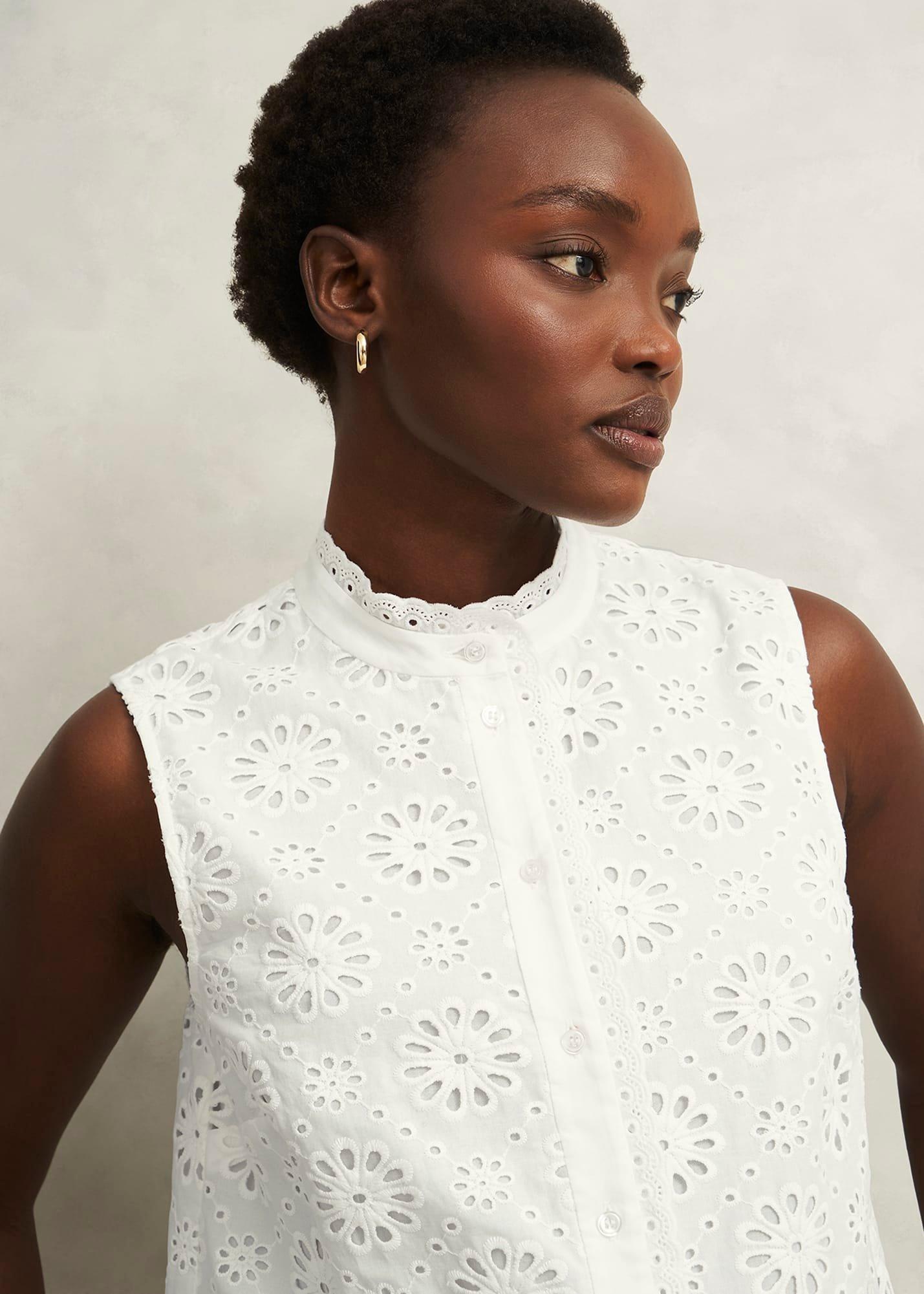 Cassie Broderie Top, White, hi-res