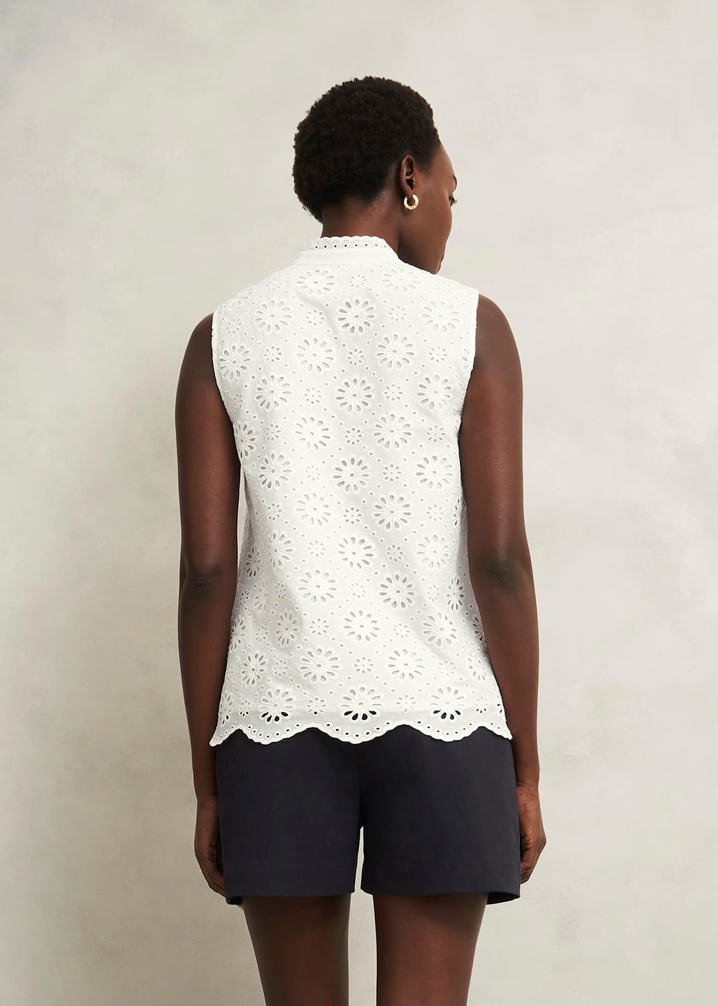 Cassie Broderie Top, White, hi-res