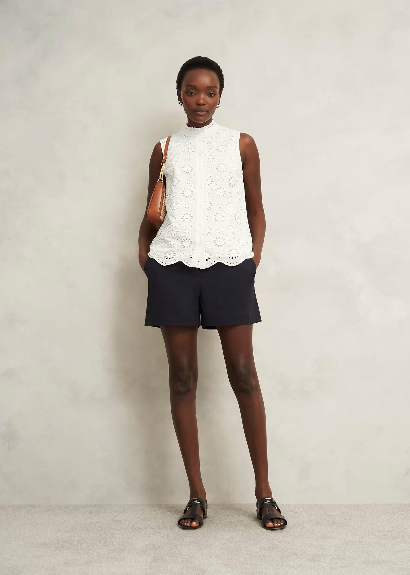 Cassie Broderie Top, White, hi-res