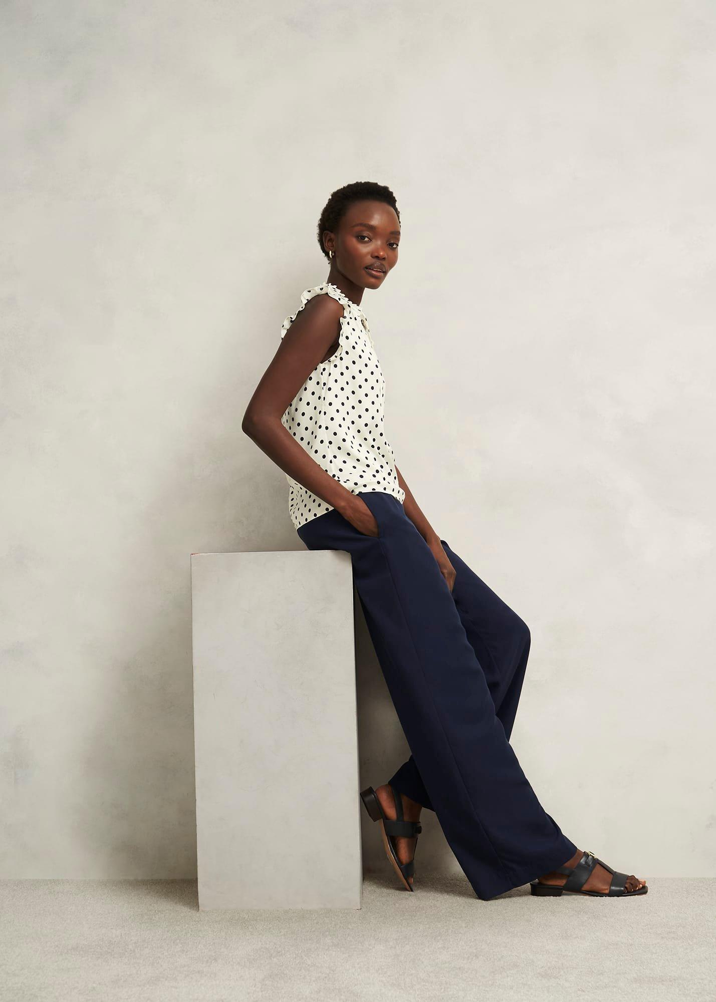 Adriel Blouse, Ivory Navy, hi-res