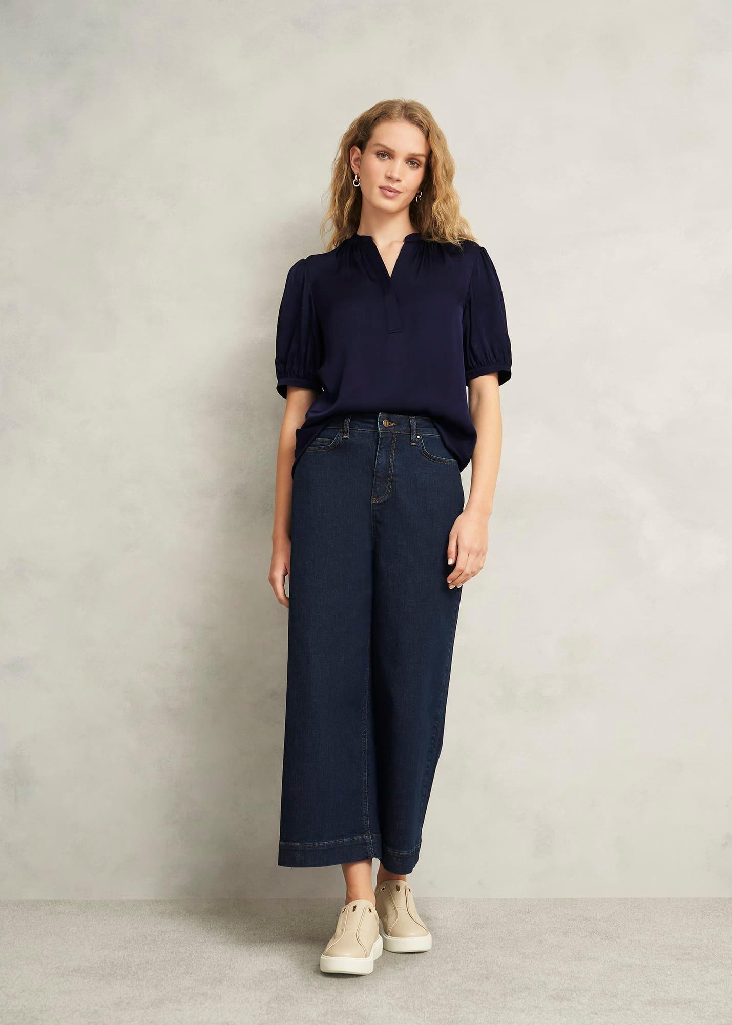 Anastasia Satin Blouse, Midnight, hi-res