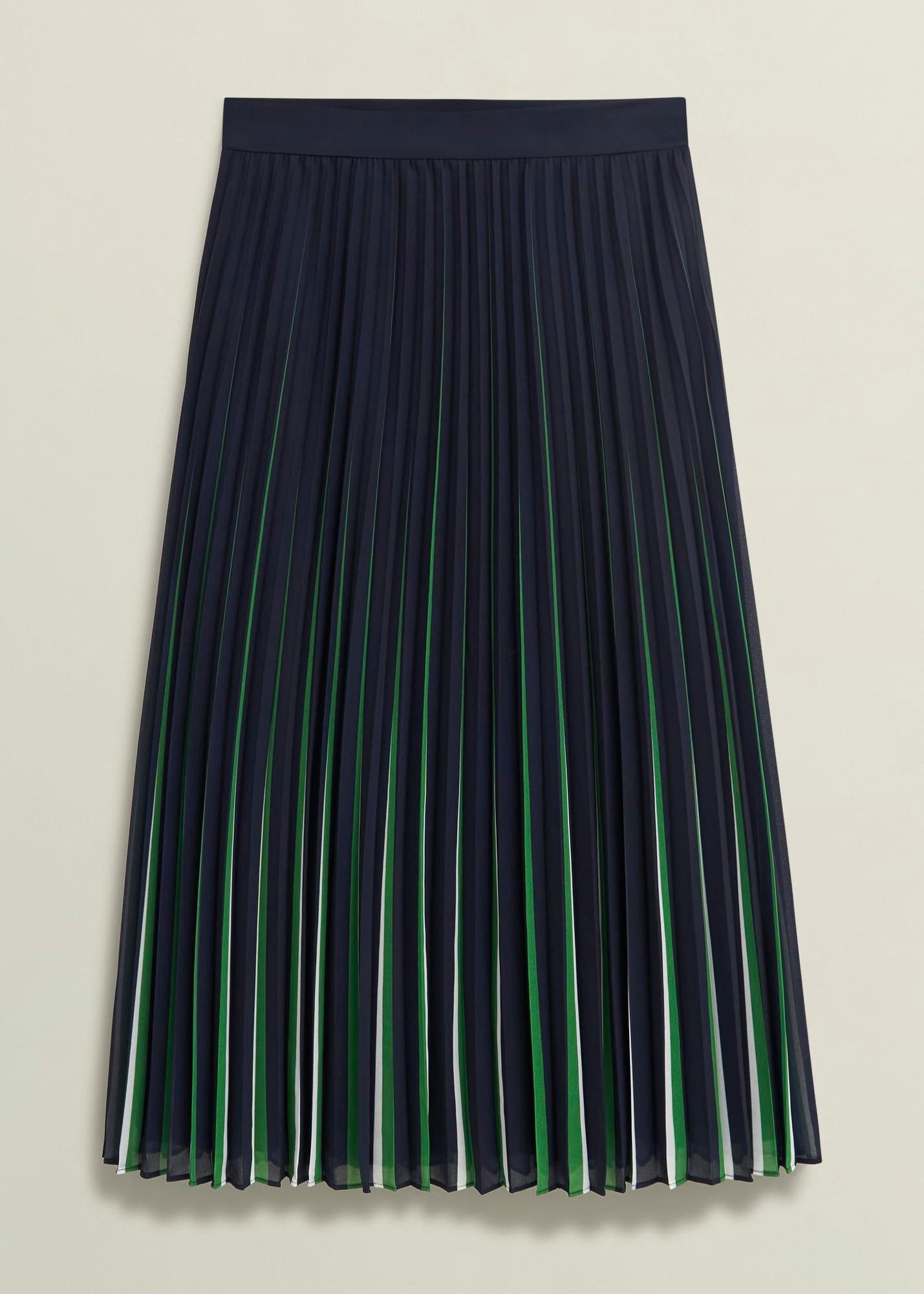 Vida Pleated Skirt, Navy Green, hi-res