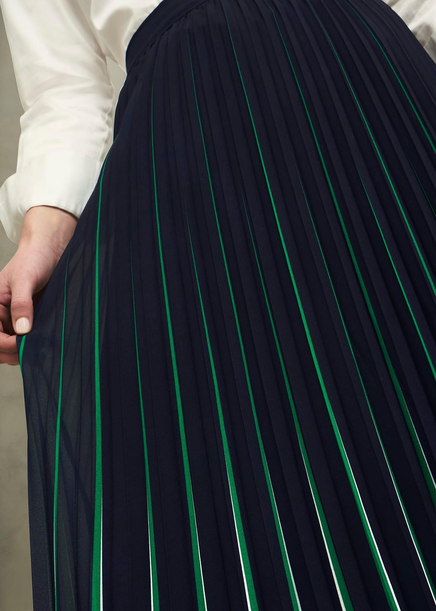 Vida Pleated Skirt, Navy Green, hi-res