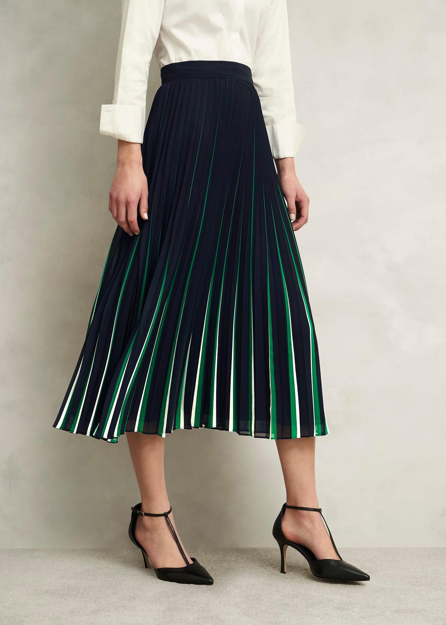 Vida Pleated Skirt, Navy Green, hi-res