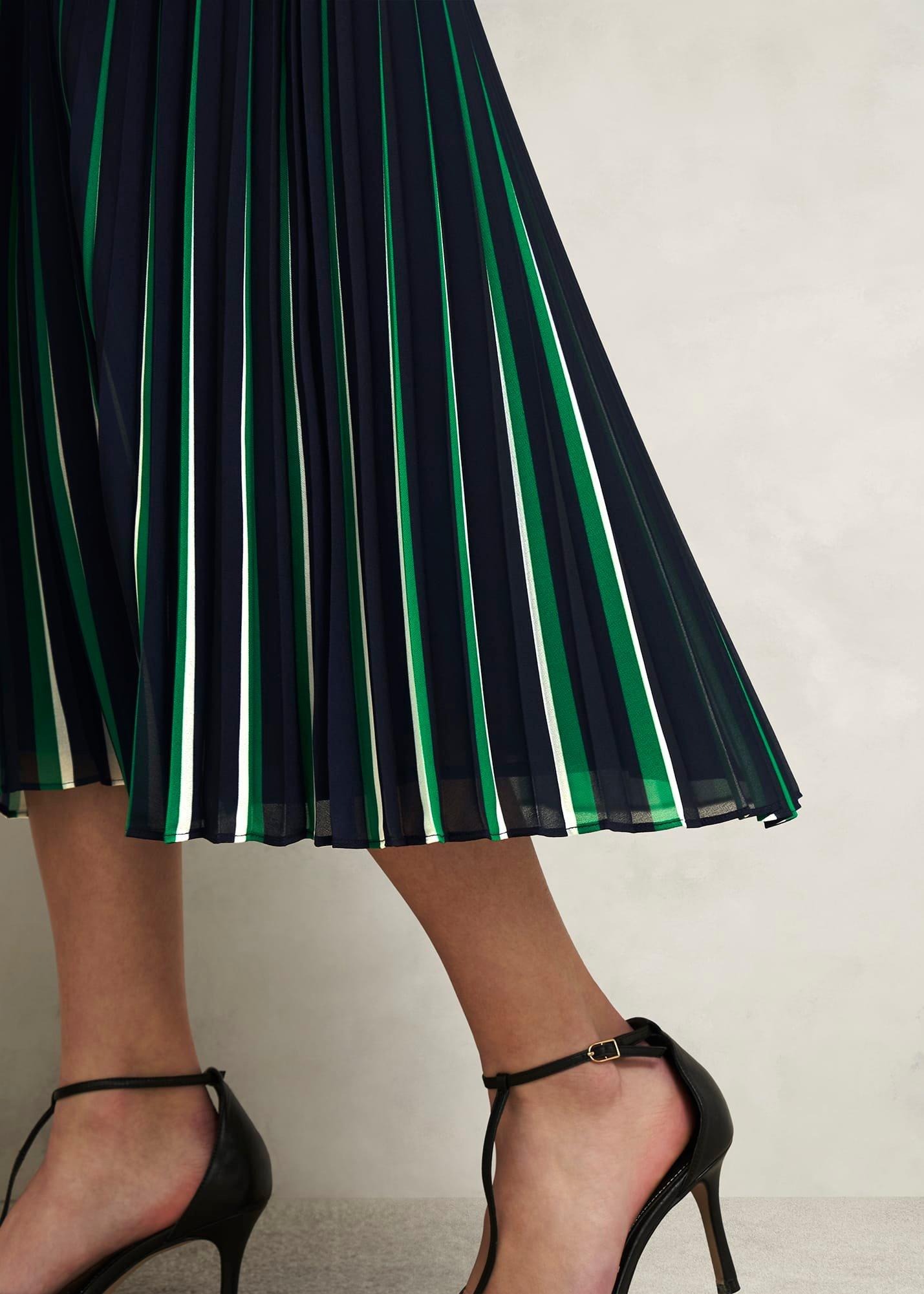 Vida Pleated Skirt, Navy Green, hi-res