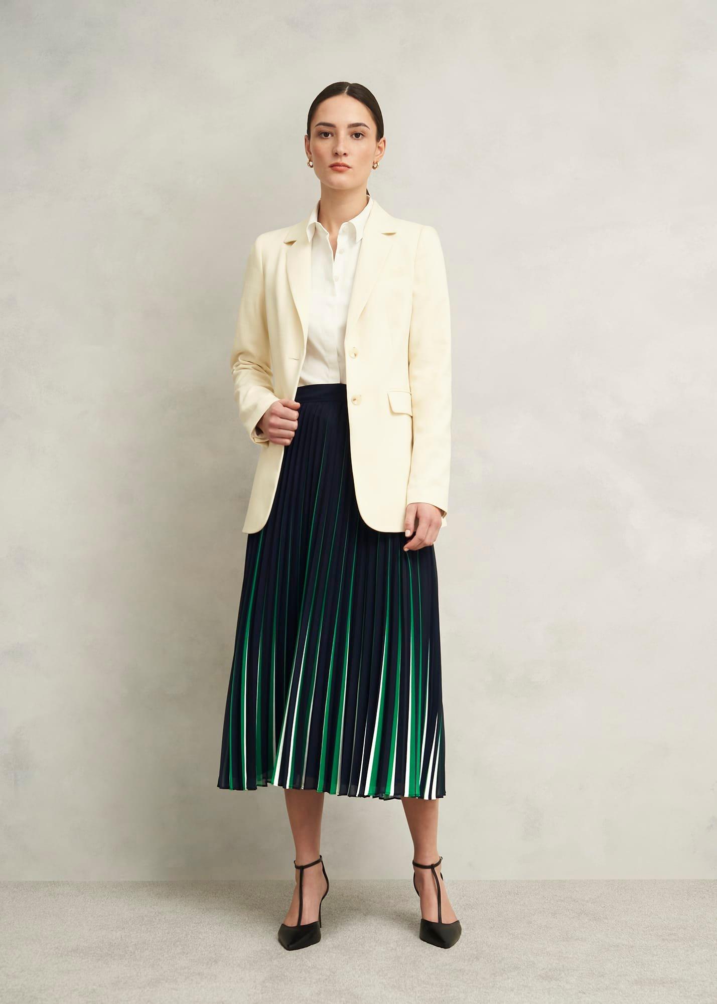 Vida Pleated Skirt, Navy Green, hi-res