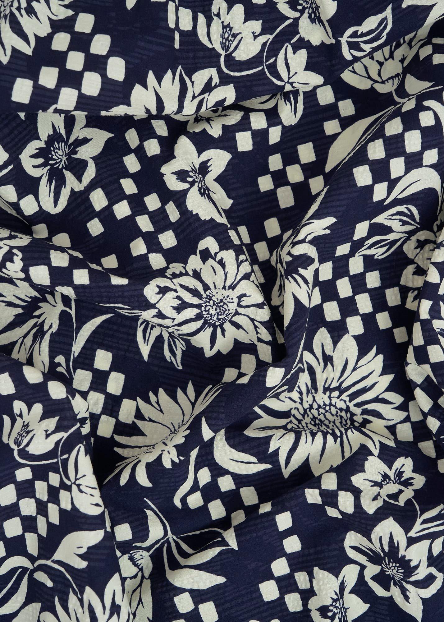 Rousham Cotton Midi Skirt, Navy Cream, hi-res