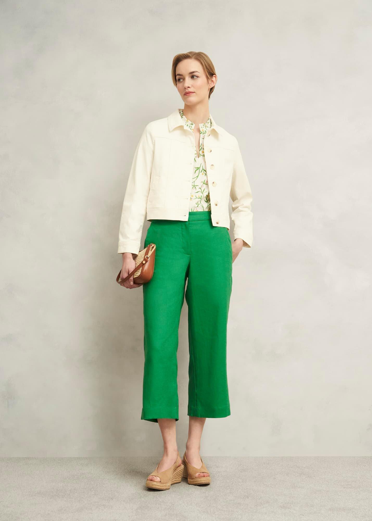 Lillie Linen Trousers, Green, hi-res
