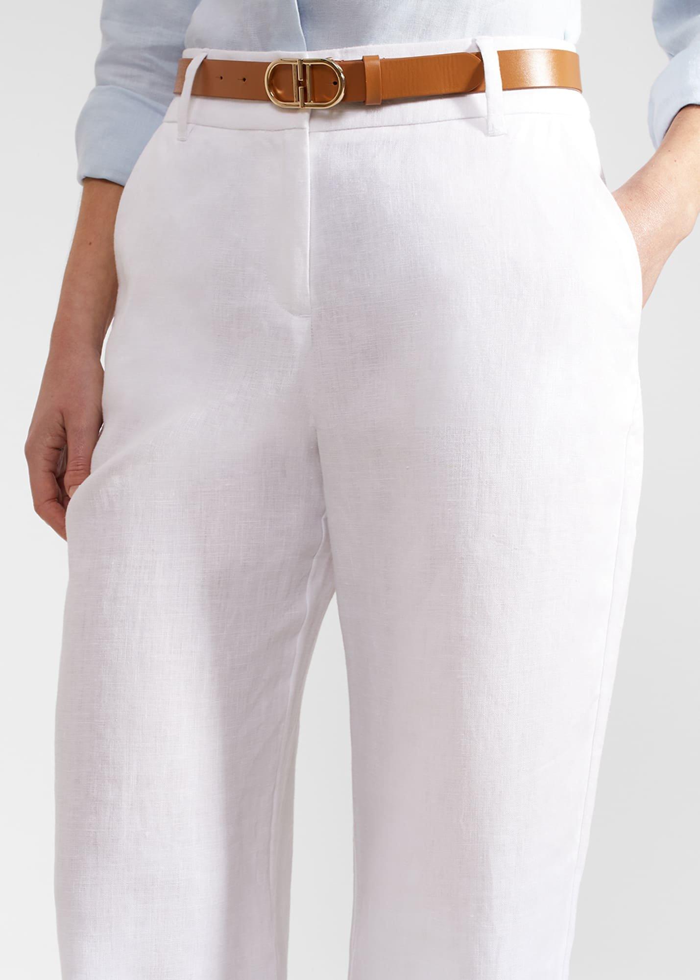Petite Lynn Linen Trousers, White, hi-res