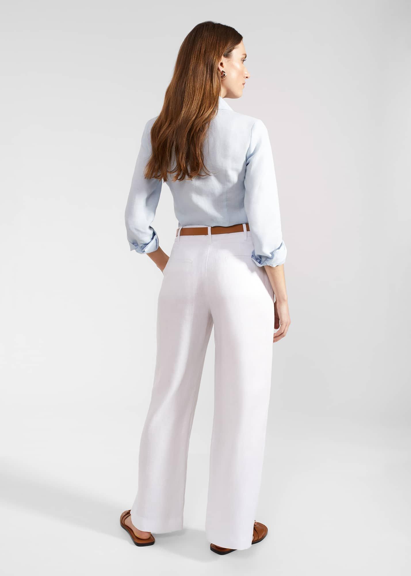 Petite Lynn Linen Trousers, White, hi-res