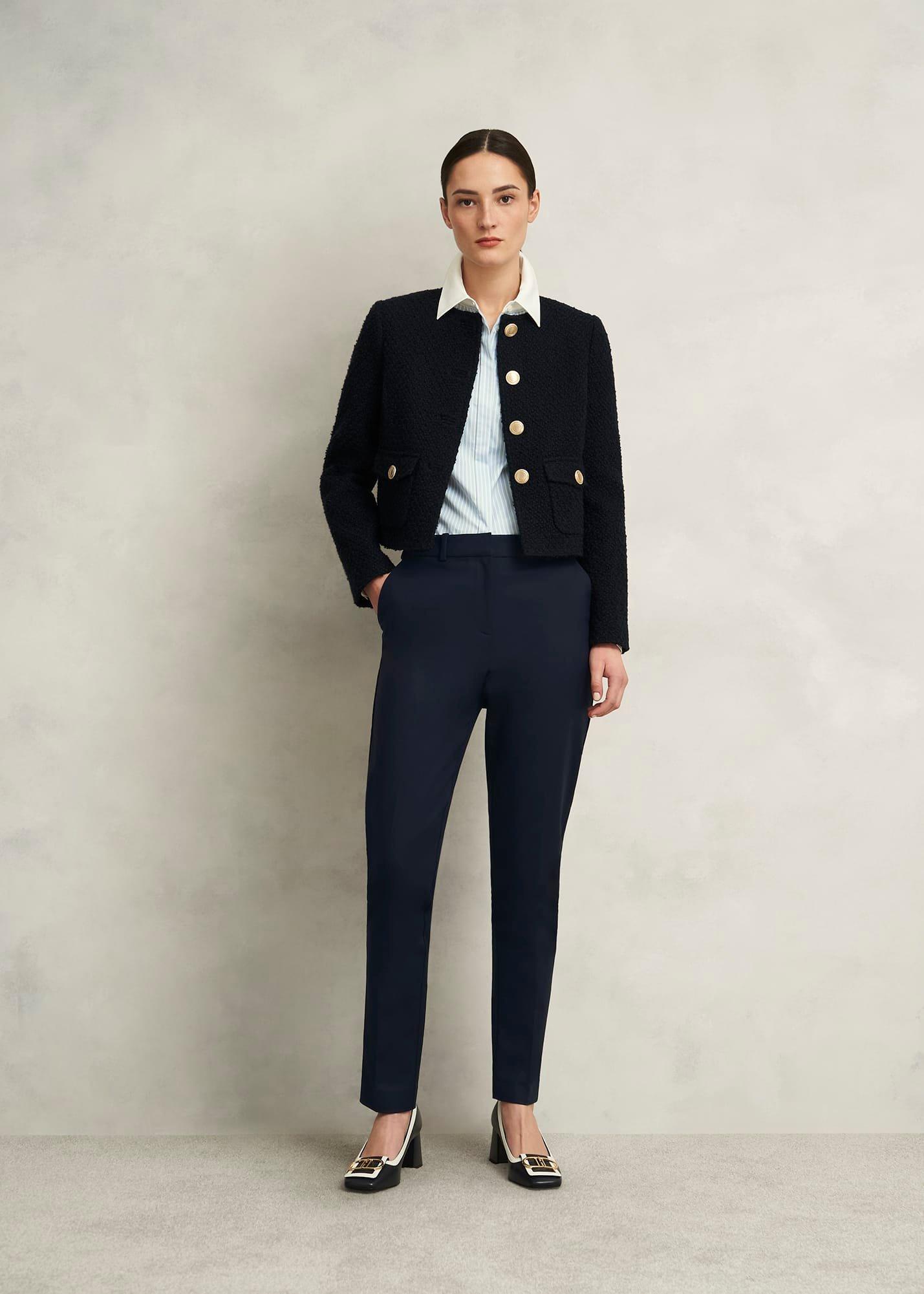 Petite Nicky Tapered Travel Trousers, Navy, hi-res