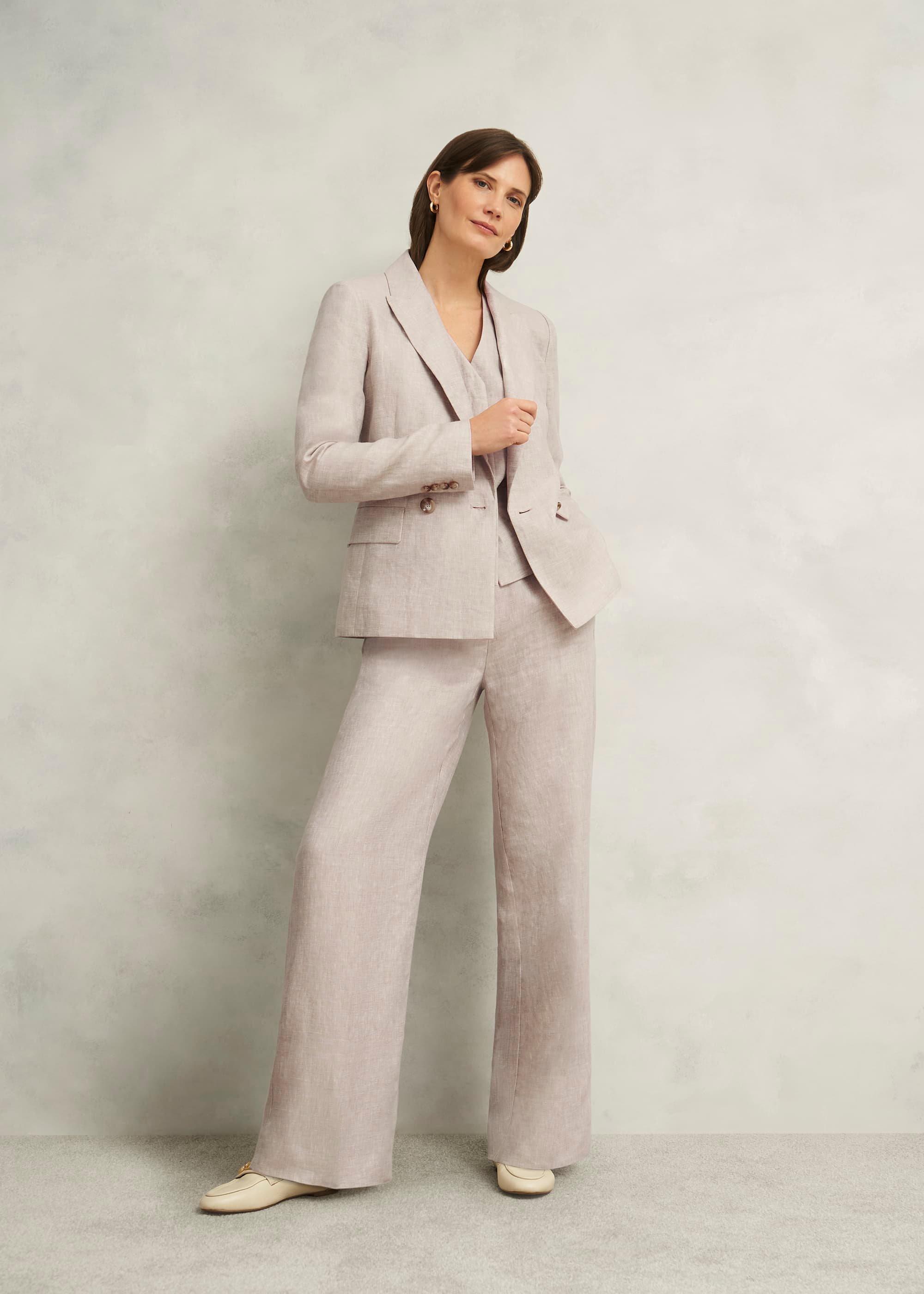 Alessia Linen Wide Trousers, Neutral, hi-res