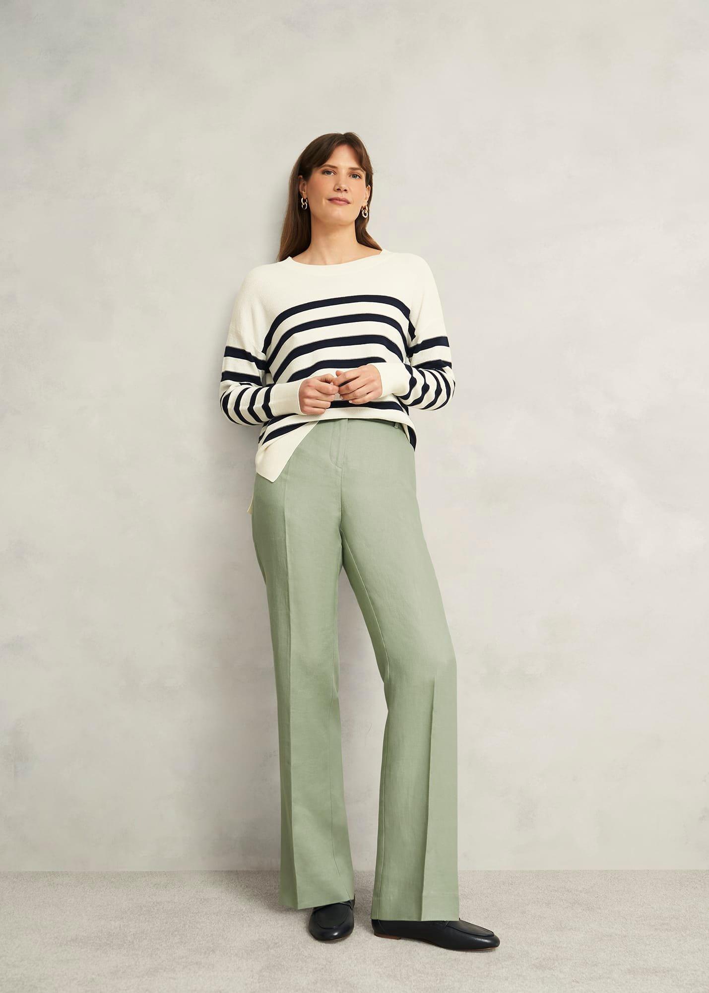 Marietta Linen Straight Trousers, Sage Green, hi-res