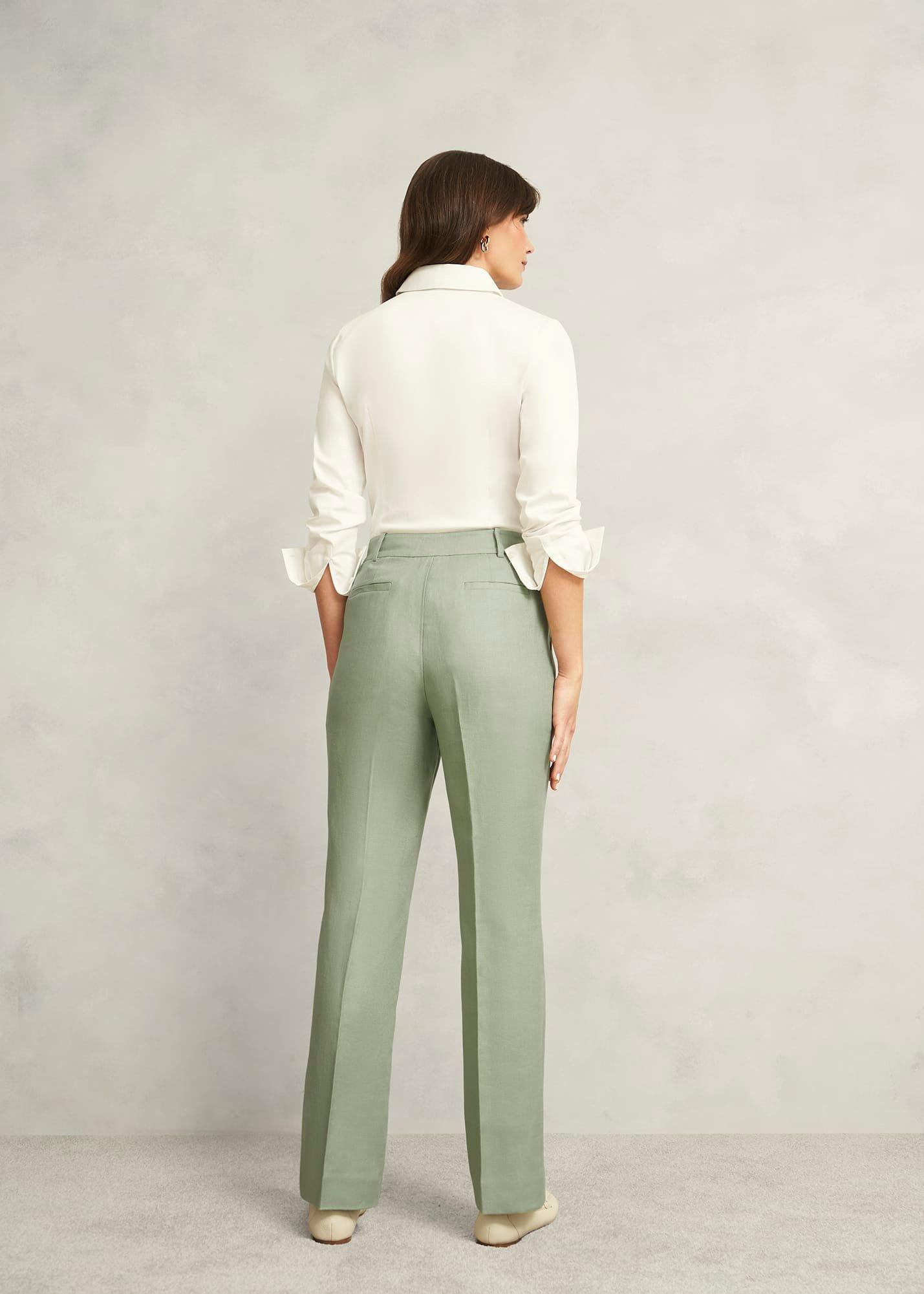 Petite Marietta Linen Straight Trousers, Sage Green, hi-res