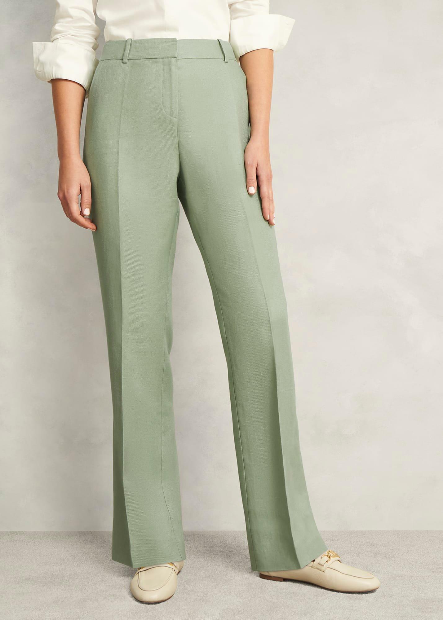 Petite Marietta Linen Straight Trousers, Sage Green, hi-res