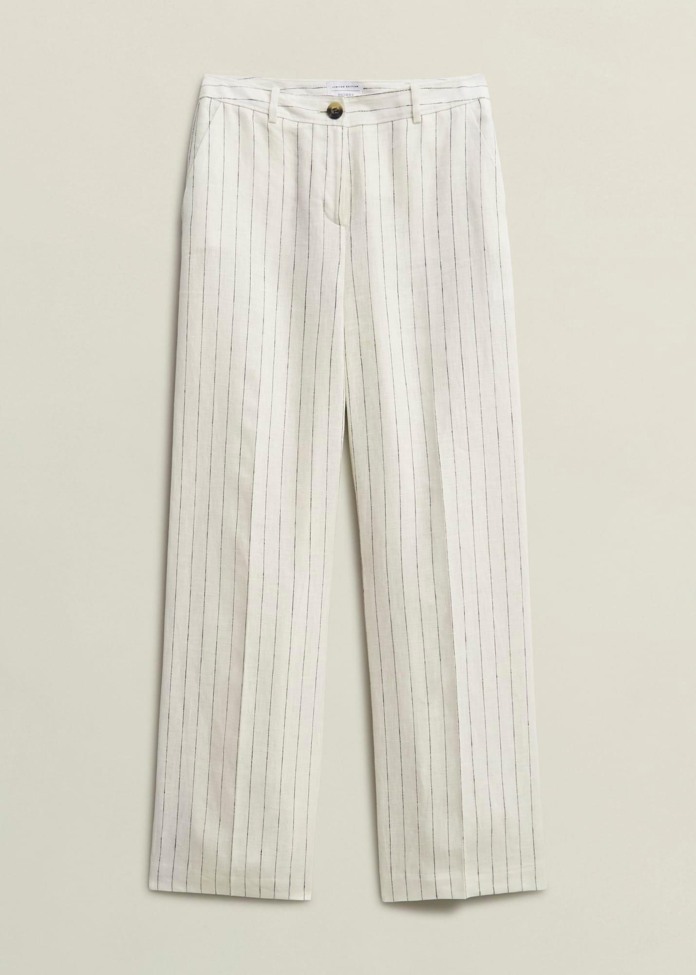 Groombridge Linen Wide Trousers, Ivory Navy, hi-res