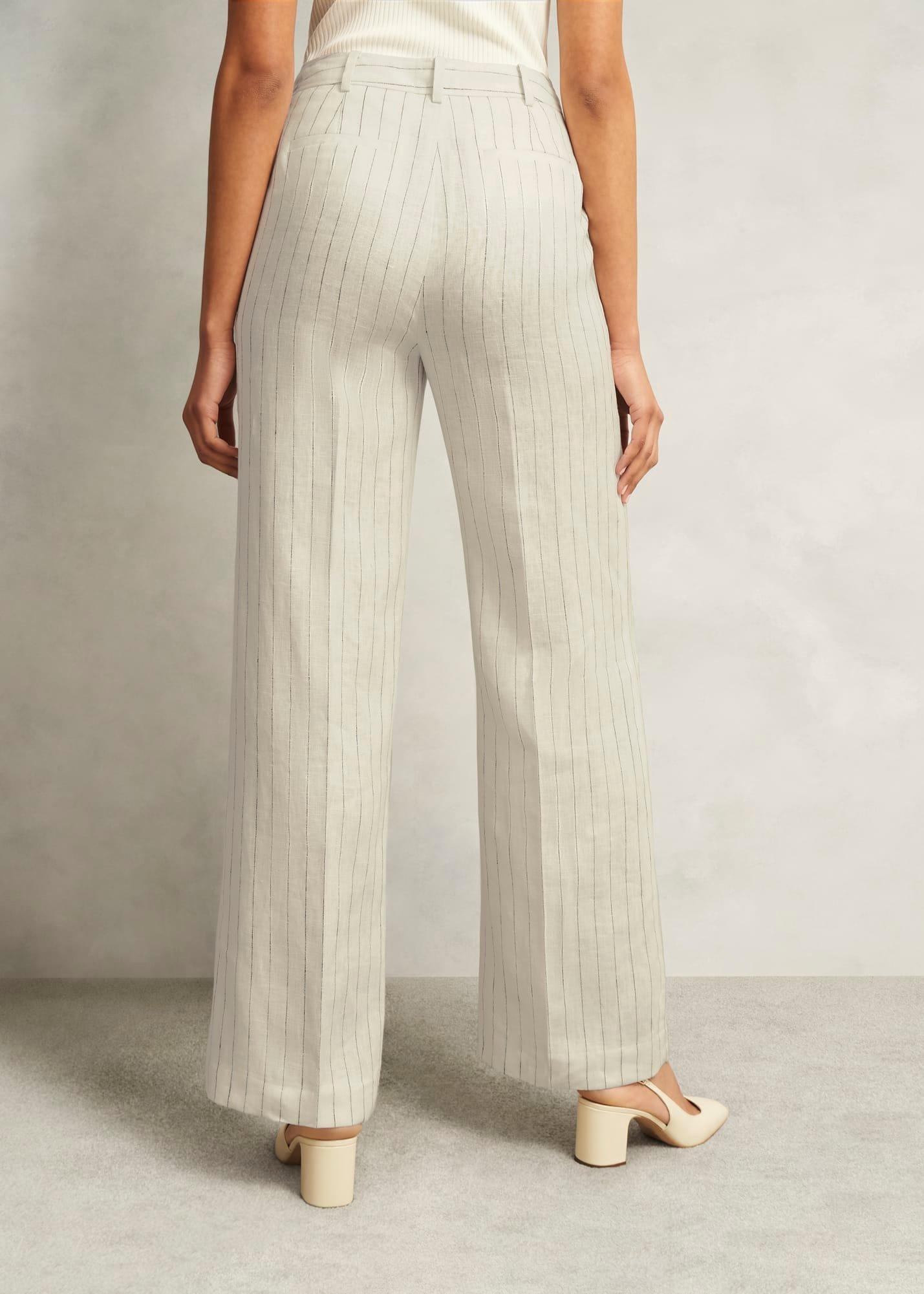 Groombridge Linen Wide Trousers, Ivory Navy, hi-res
