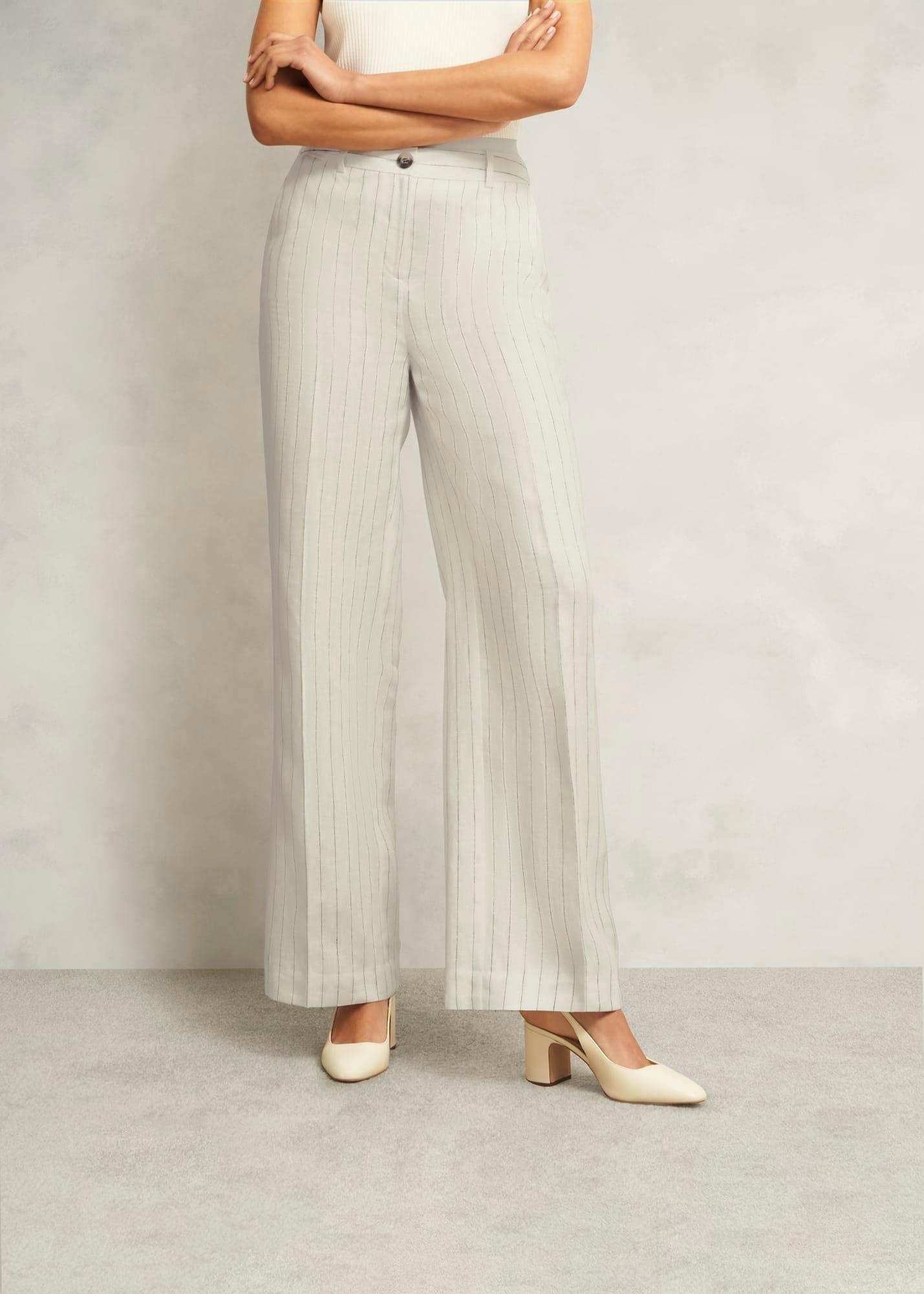Groombridge Linen Wide Trousers, Ivory Navy, hi-res