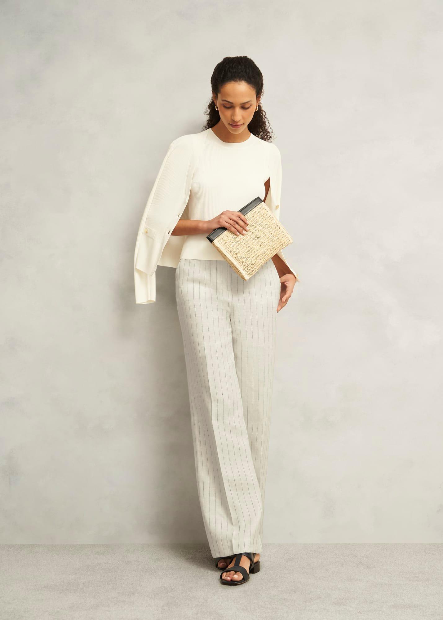 Groombridge Linen Wide Trousers, Ivory Navy, hi-res