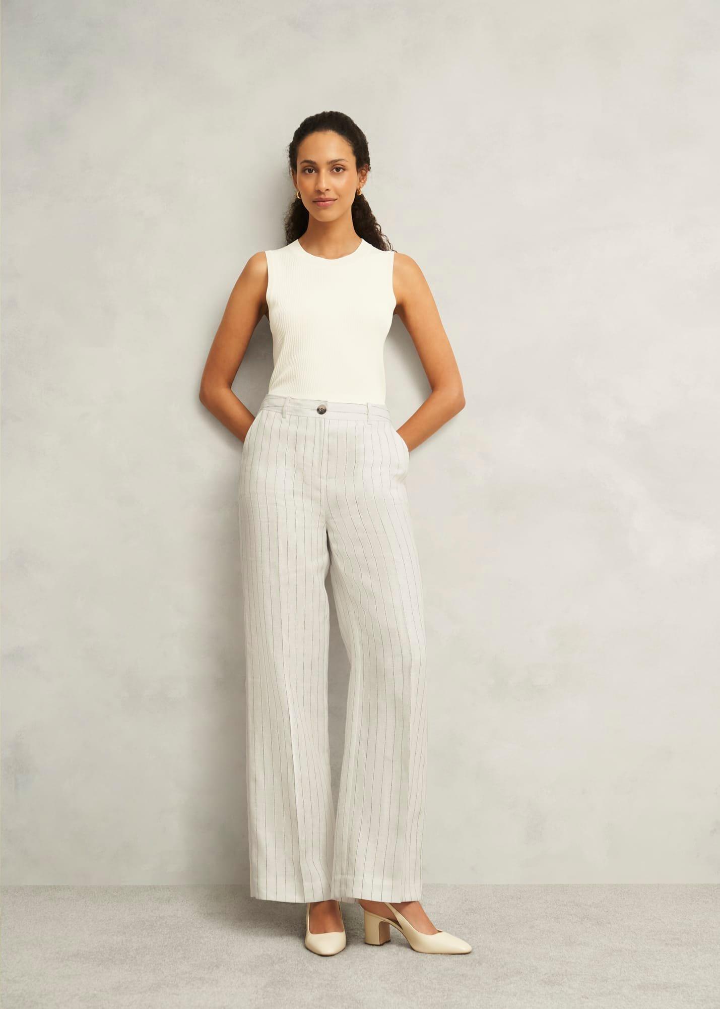 Groombridge Linen Wide Trousers, Ivory Navy, hi-res