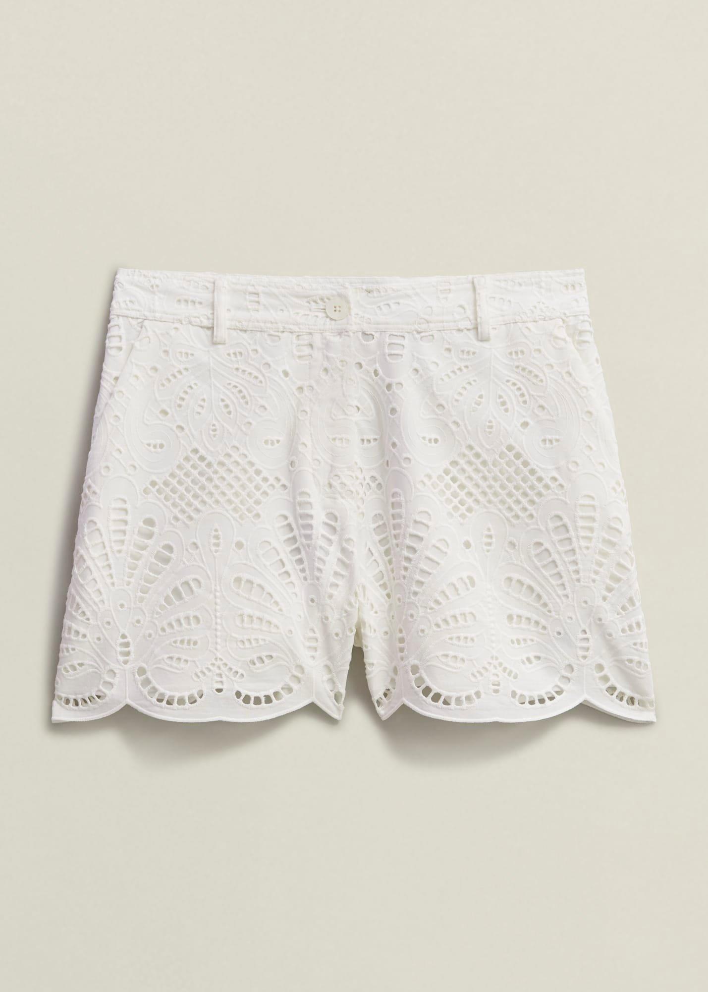 White Buscot Cotton Broderie Shorts