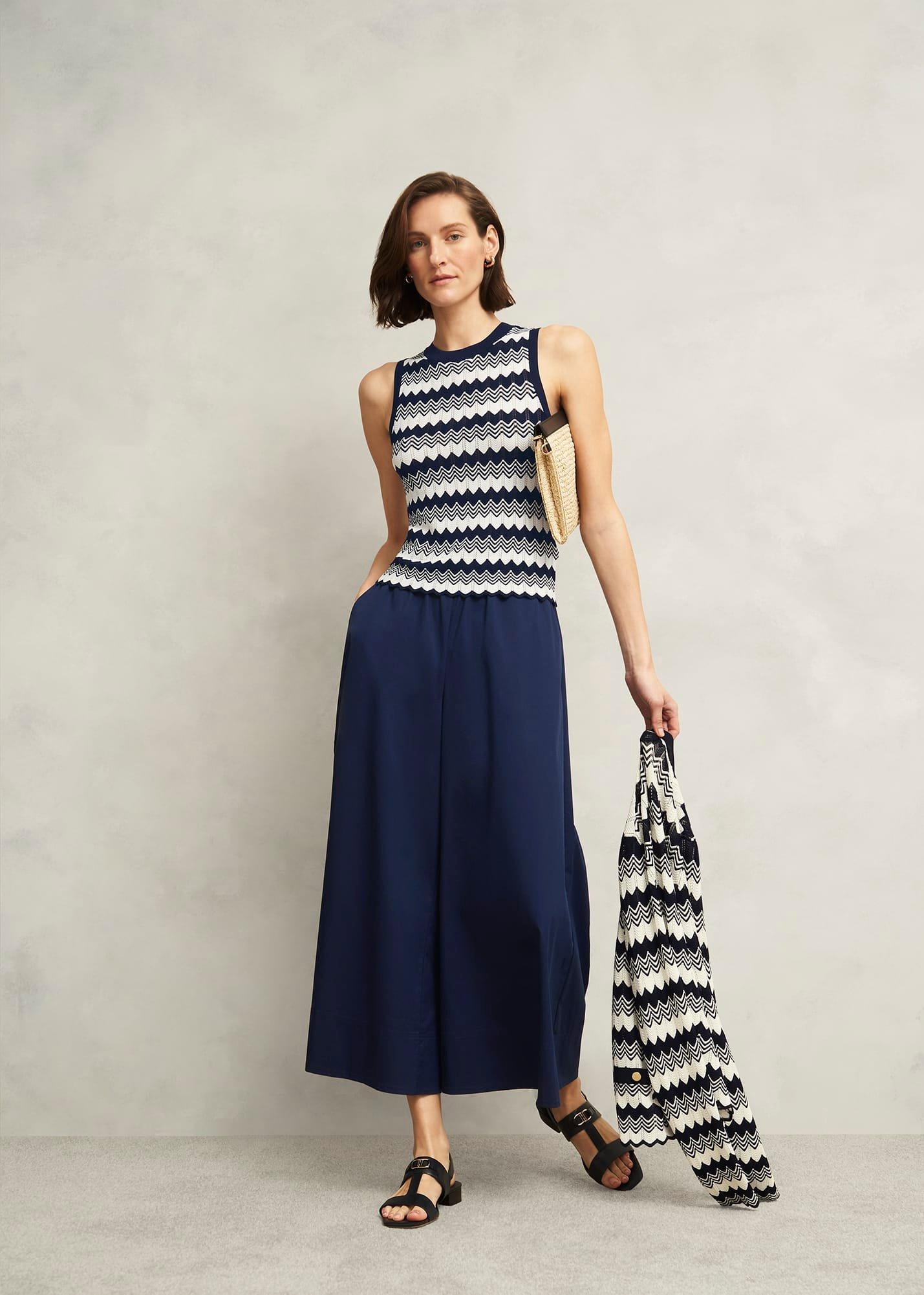 Midnight Navy Ranworth Cotton Blend Culotte, Midnight, hi-res