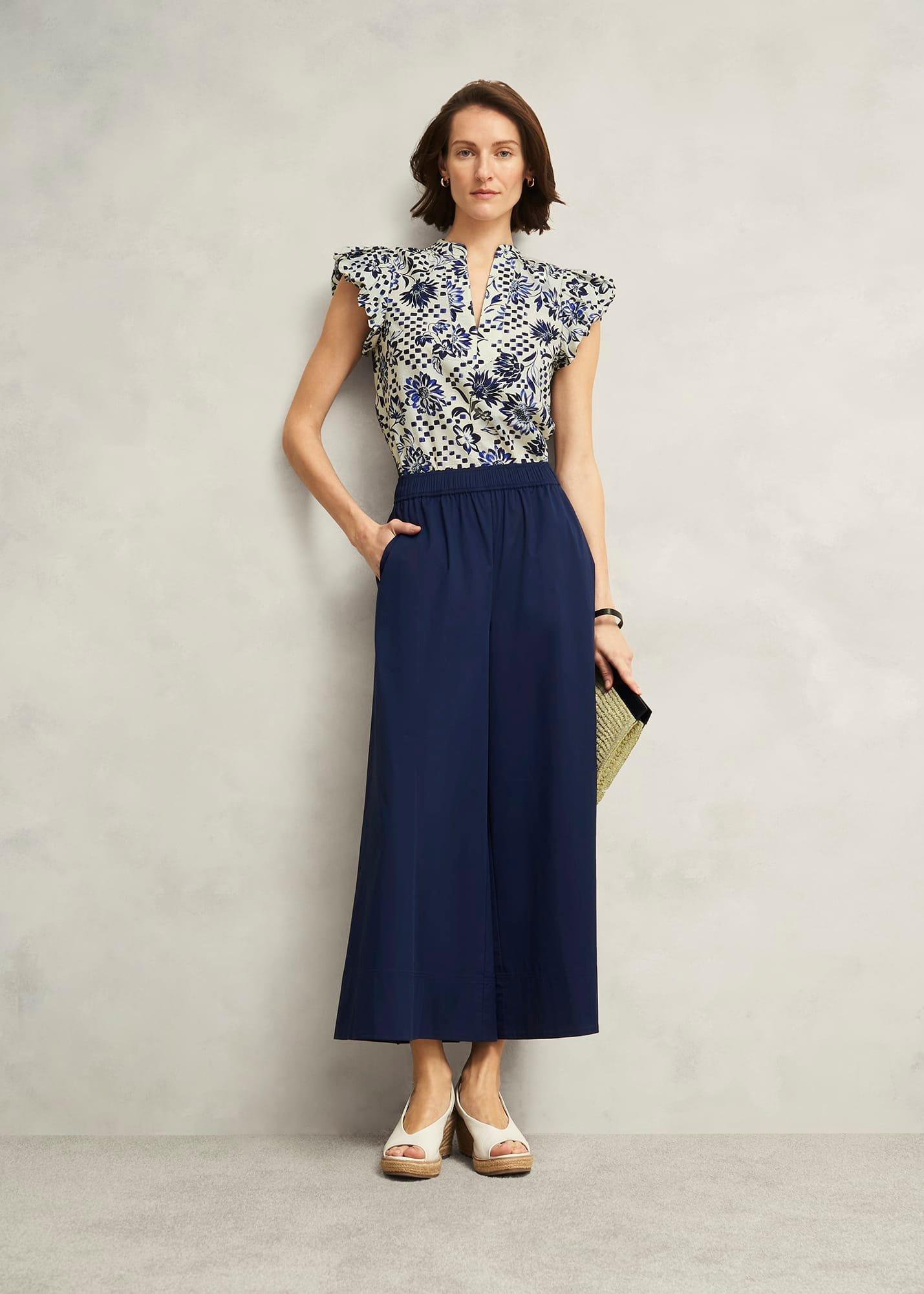 Midnight Navy Ranworth Cotton Blend Culotte, Midnight, hi-res