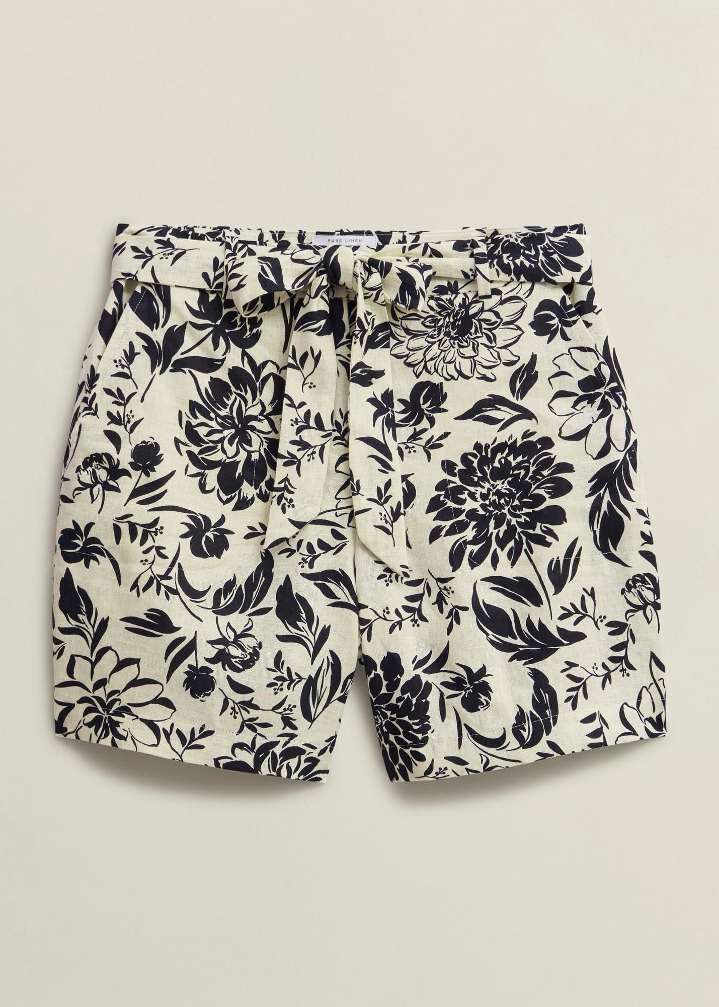Maura Linen Shorts, Cream Navy, hi-res