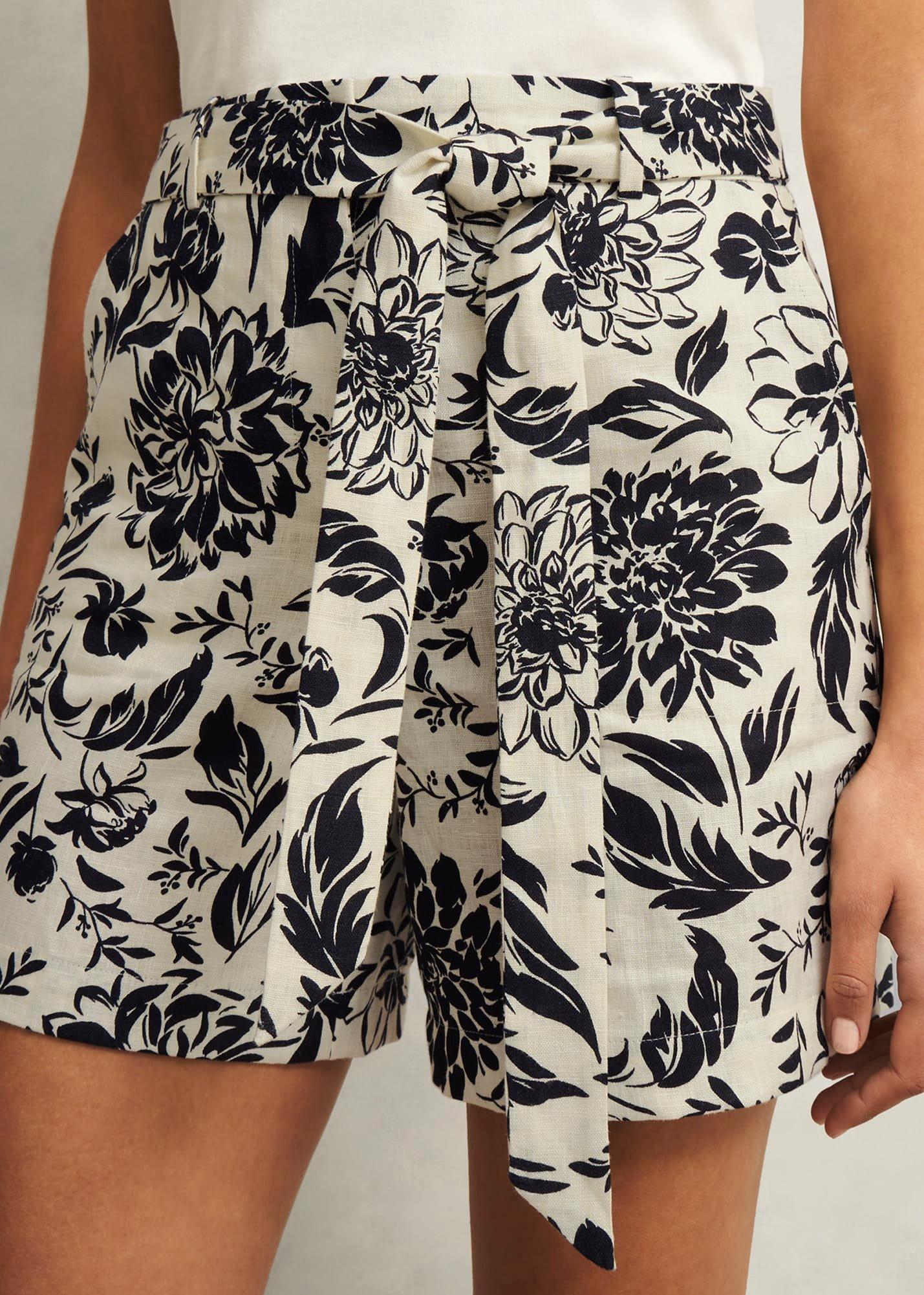 Maura Linen Shorts, Cream Navy, hi-res