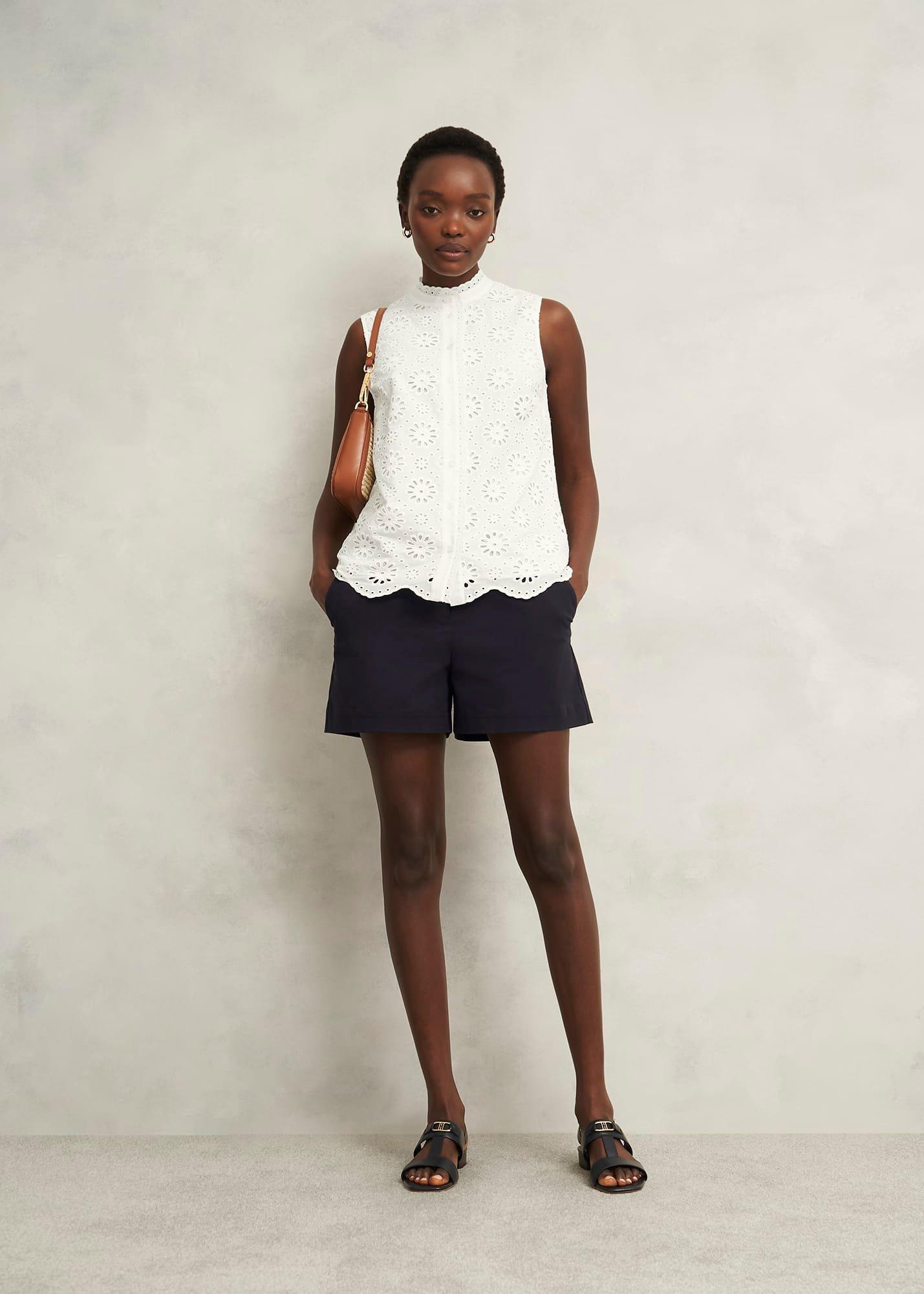 Reena Cotton Shorts, Navy, hi-res