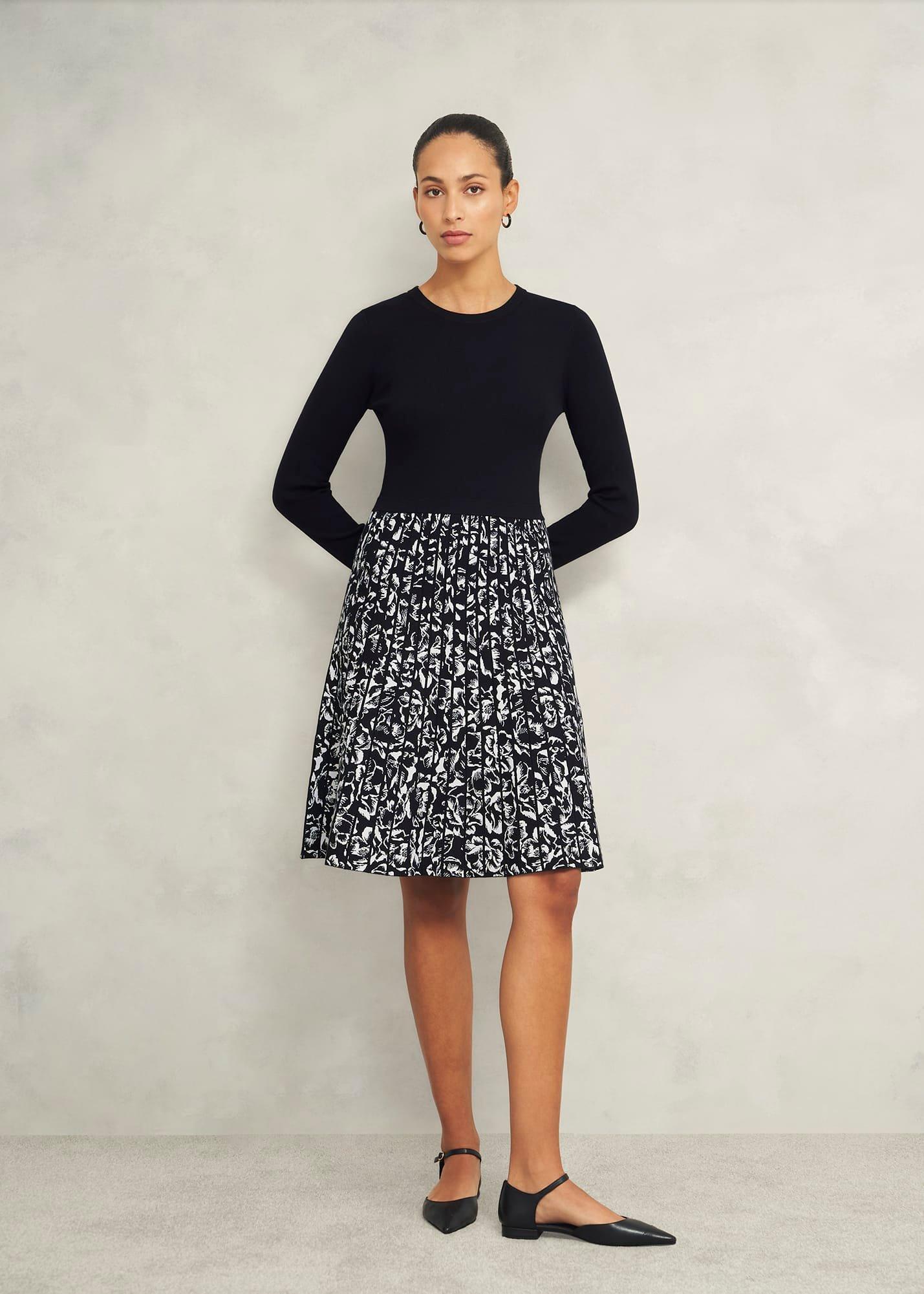 Gill Knitted Dress, Black Ivory, hi-res