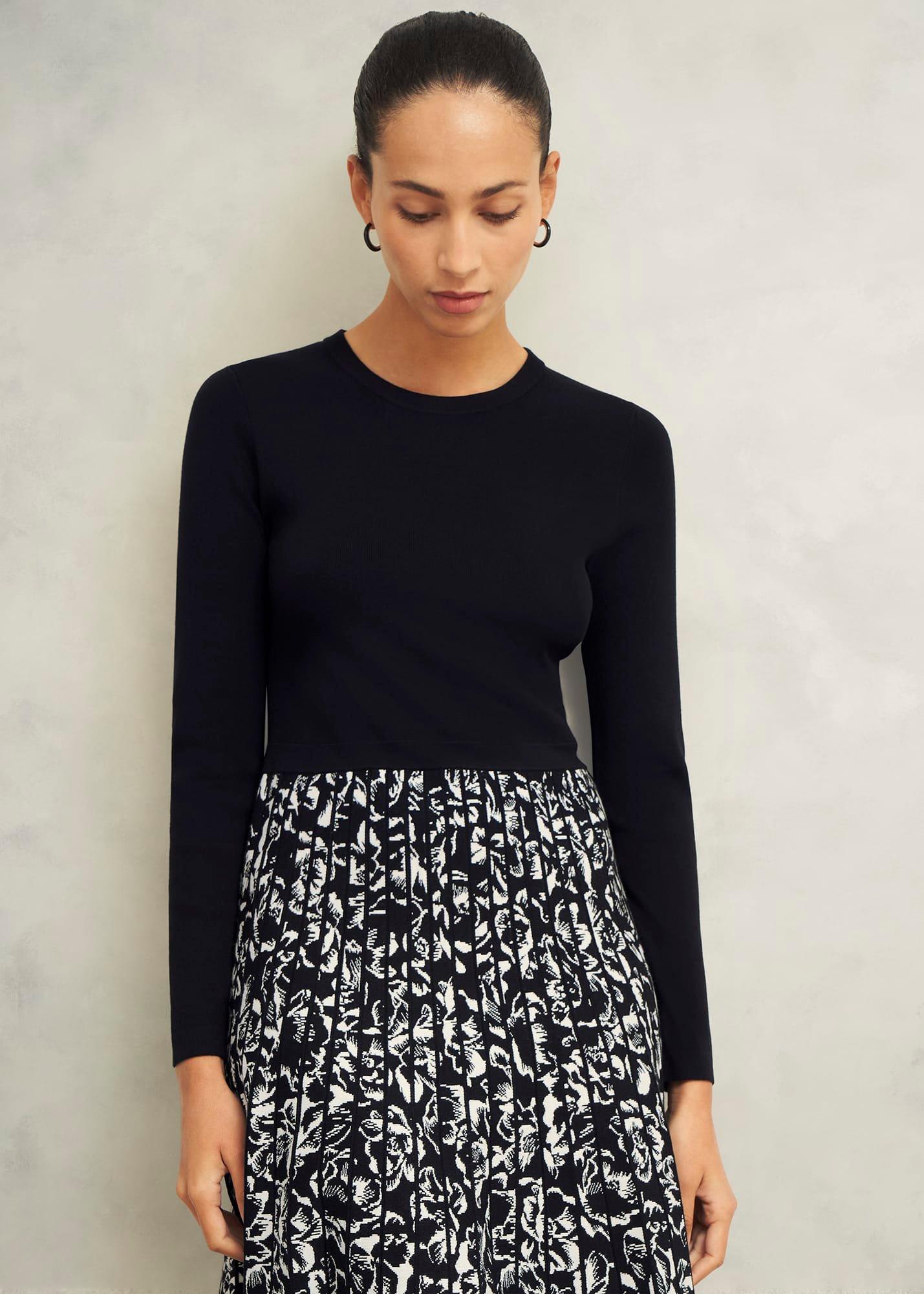 Gill Knitted Dress, Black Ivory, hi-res