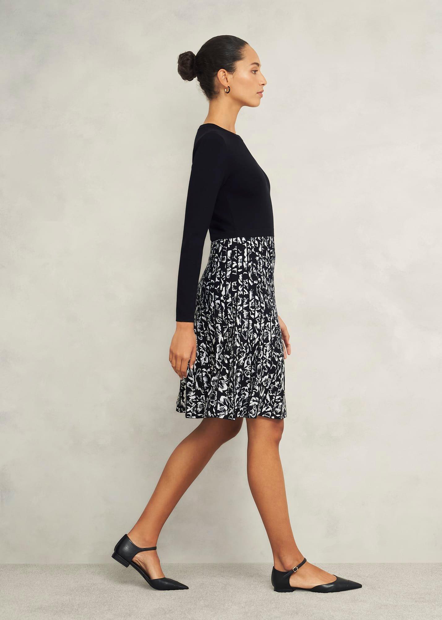 Gill Knitted Dress, Black Ivory, hi-res