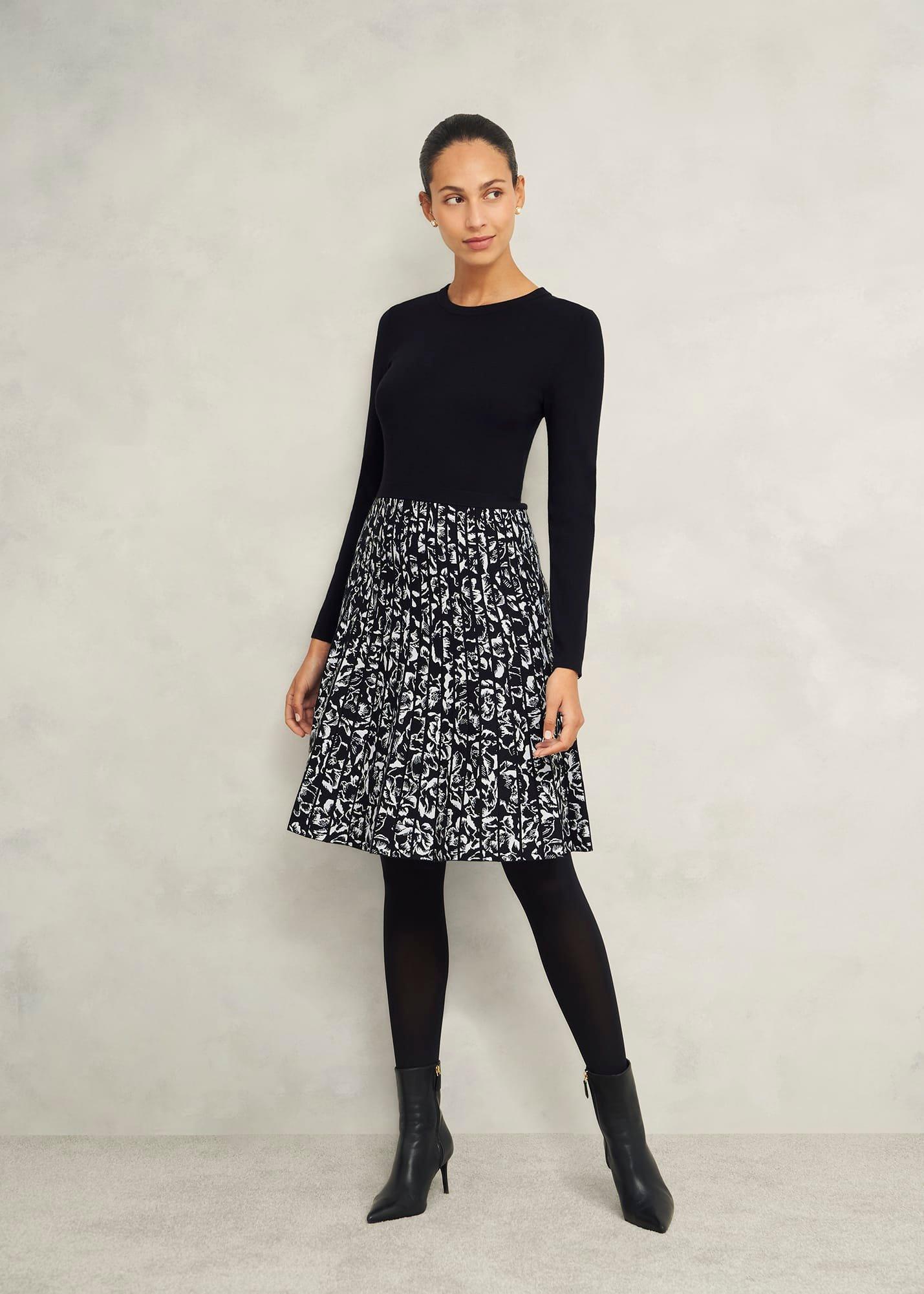 Gill Knitted Dress, Black Ivory, hi-res