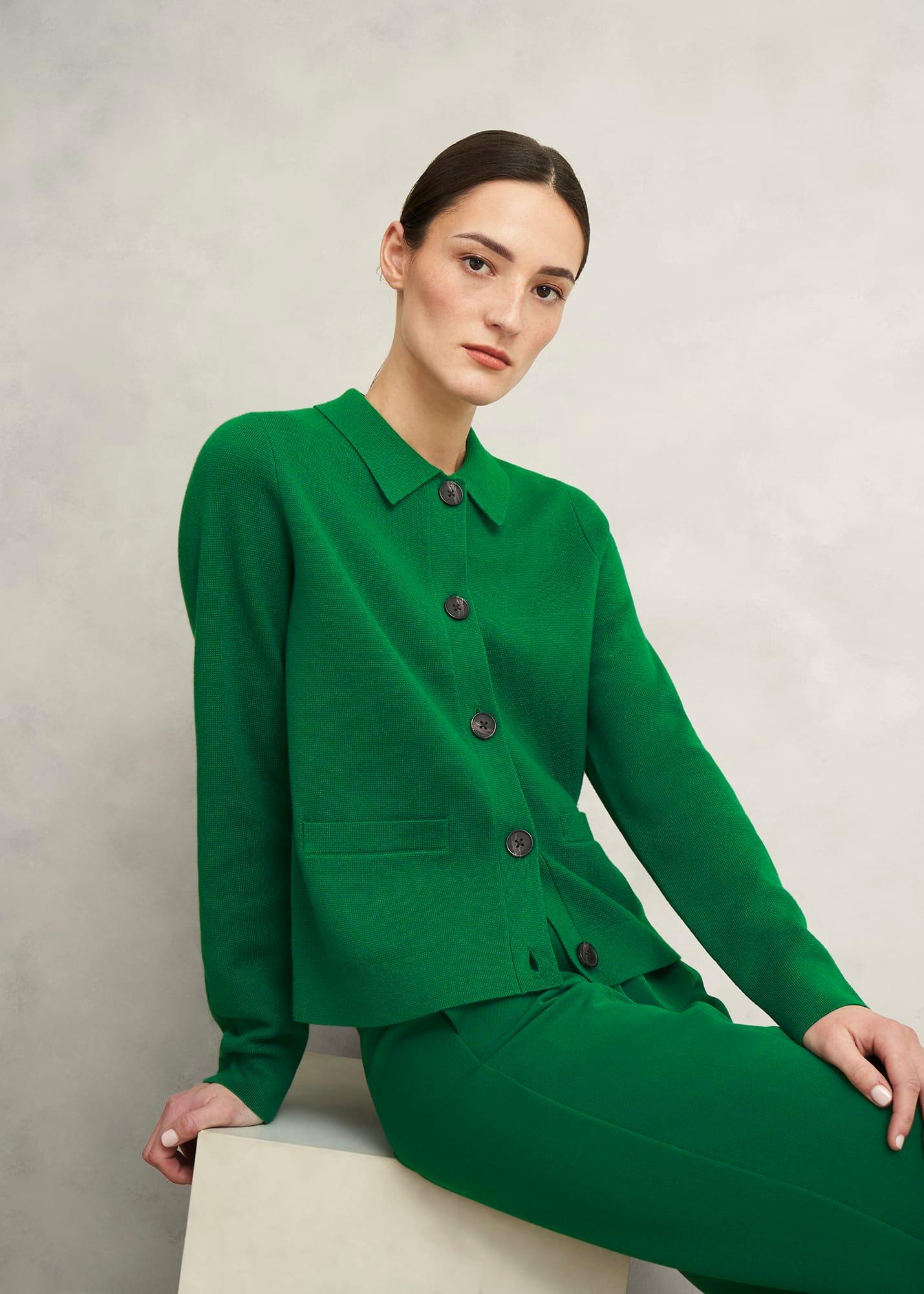 Mia Cotton Wool Knitted Jacket , Verdant Green, hi-res