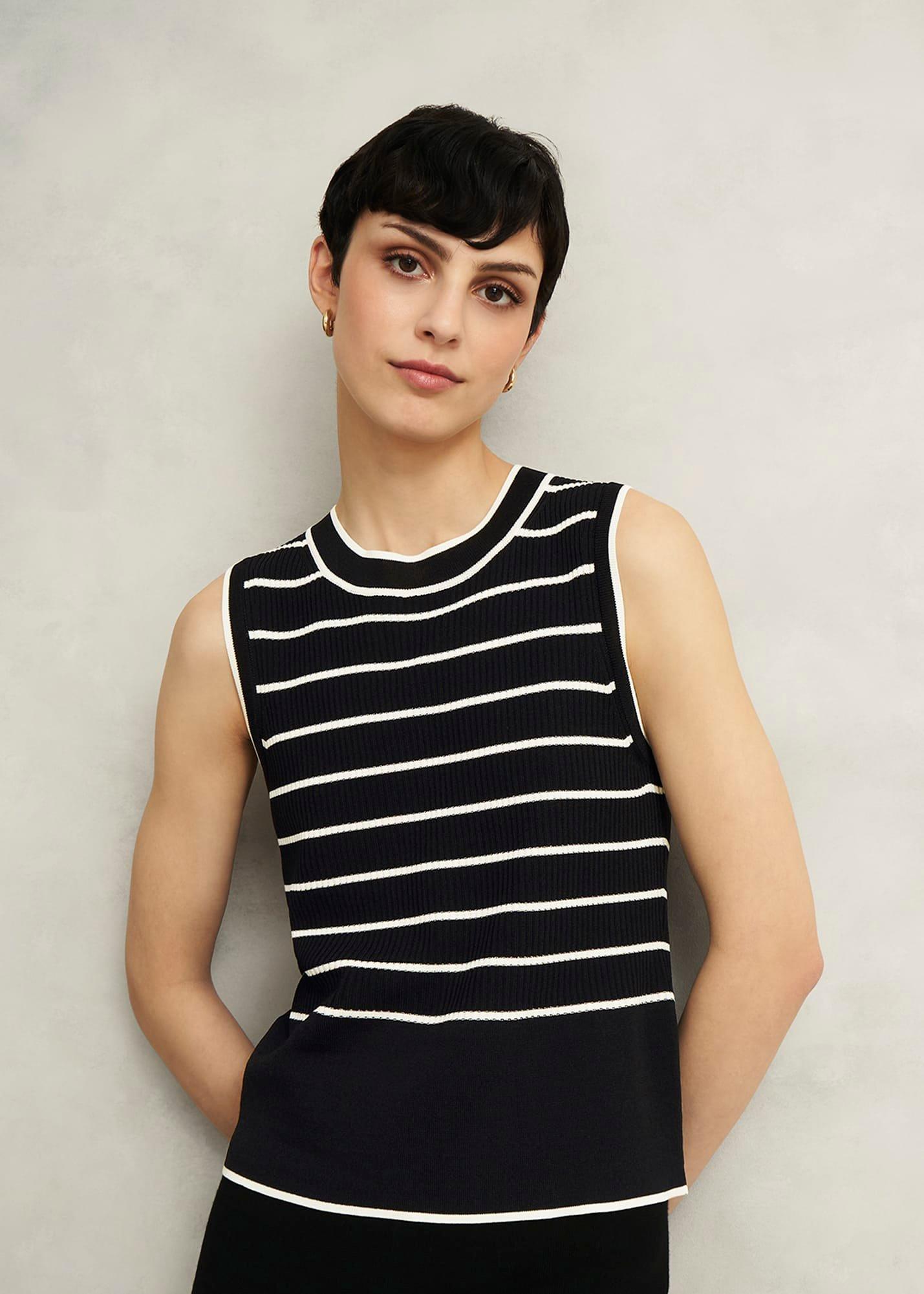 Black Belmont Striped Knitted Vest Top