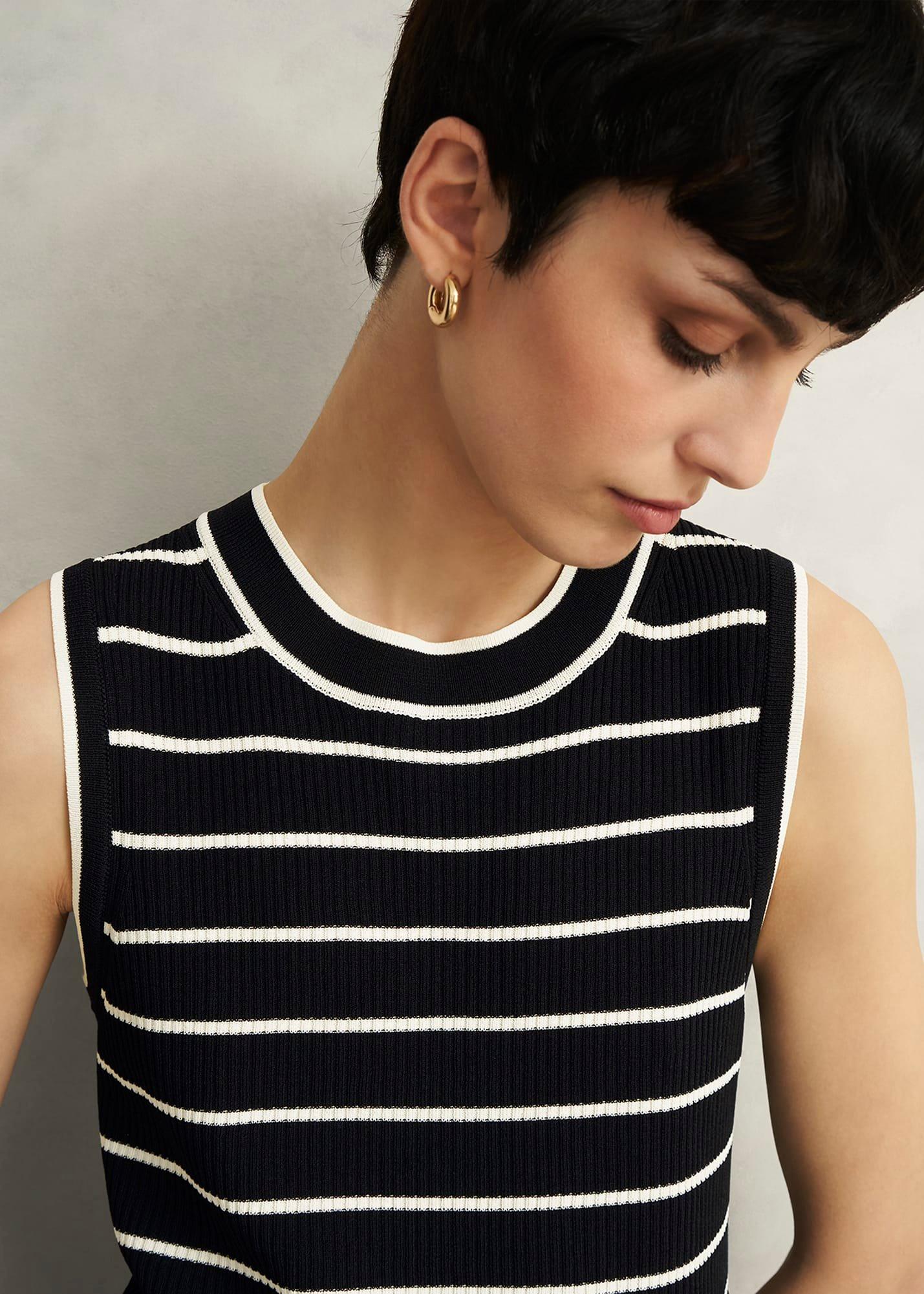 Black Belmont Striped Knitted Vest Top, Black Cream, hi-res