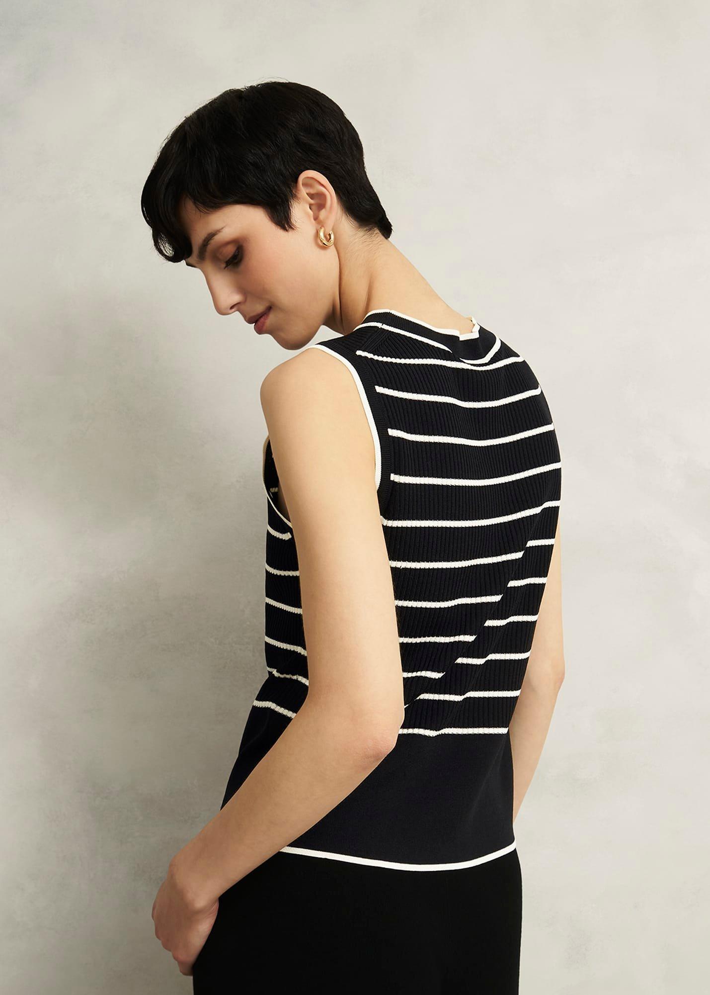 Black Belmont Striped Knitted Vest Top, Black Cream, hi-res