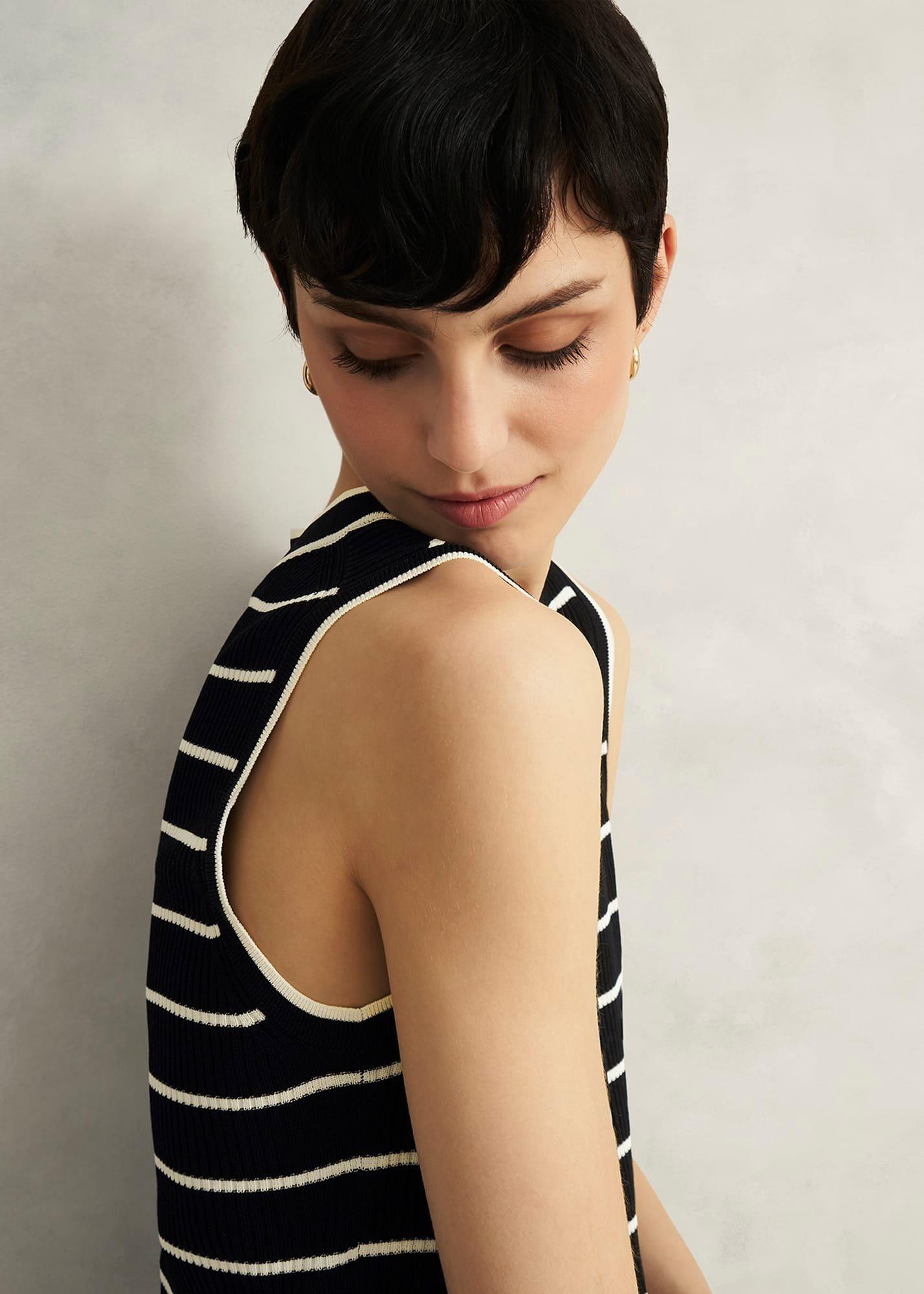 Black Belmont Striped Knitted Vest Top, Black Cream, hi-res