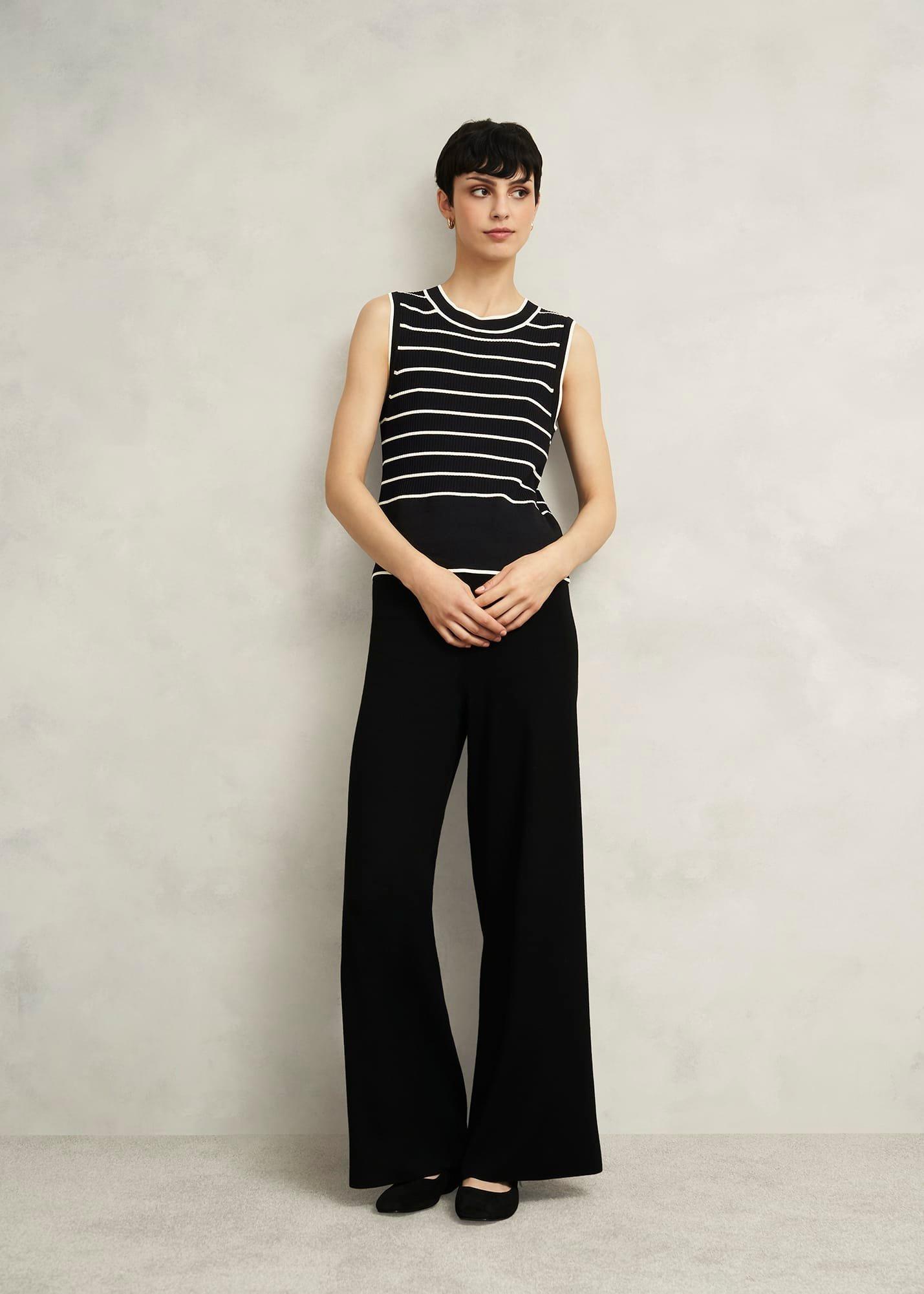 Black Belmont Striped Knitted Vest Top, Black Cream, hi-res