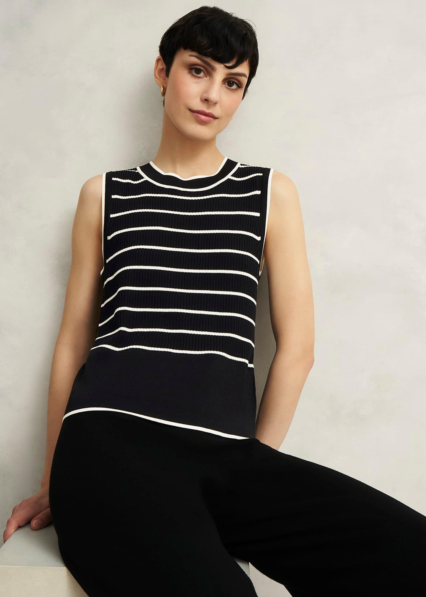Black Belmont Striped Knitted Vest Top, Black Cream, hi-res