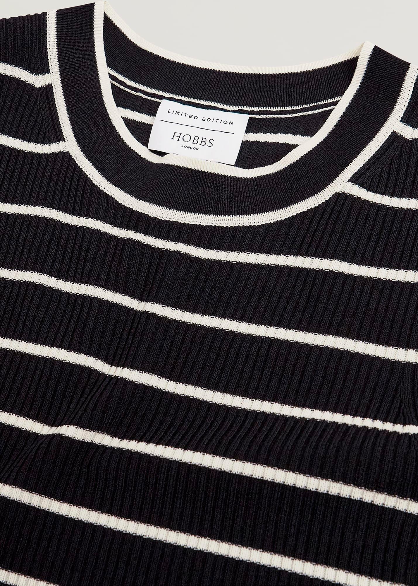 Black Belmont Striped Knitted Vest Top, Black Cream, hi-res