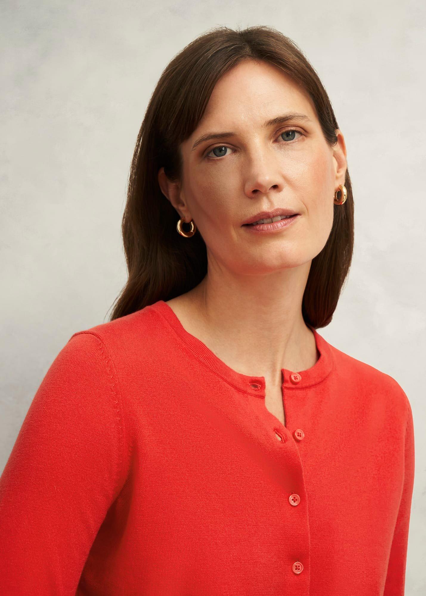 Michelle Cotton Blend Cardigan, Scarlet Red, hi-res