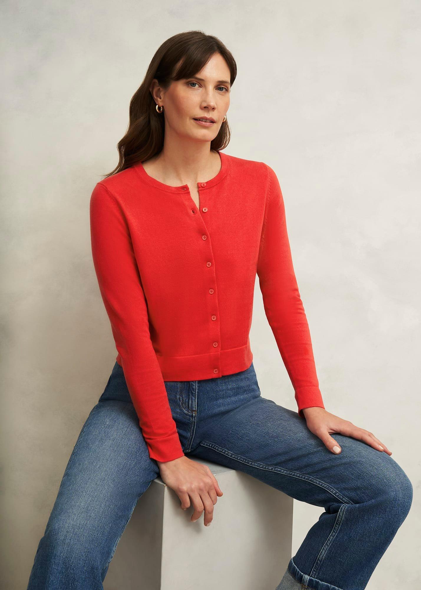 Michelle Cotton Blend Cardigan, Scarlet Red, hi-res