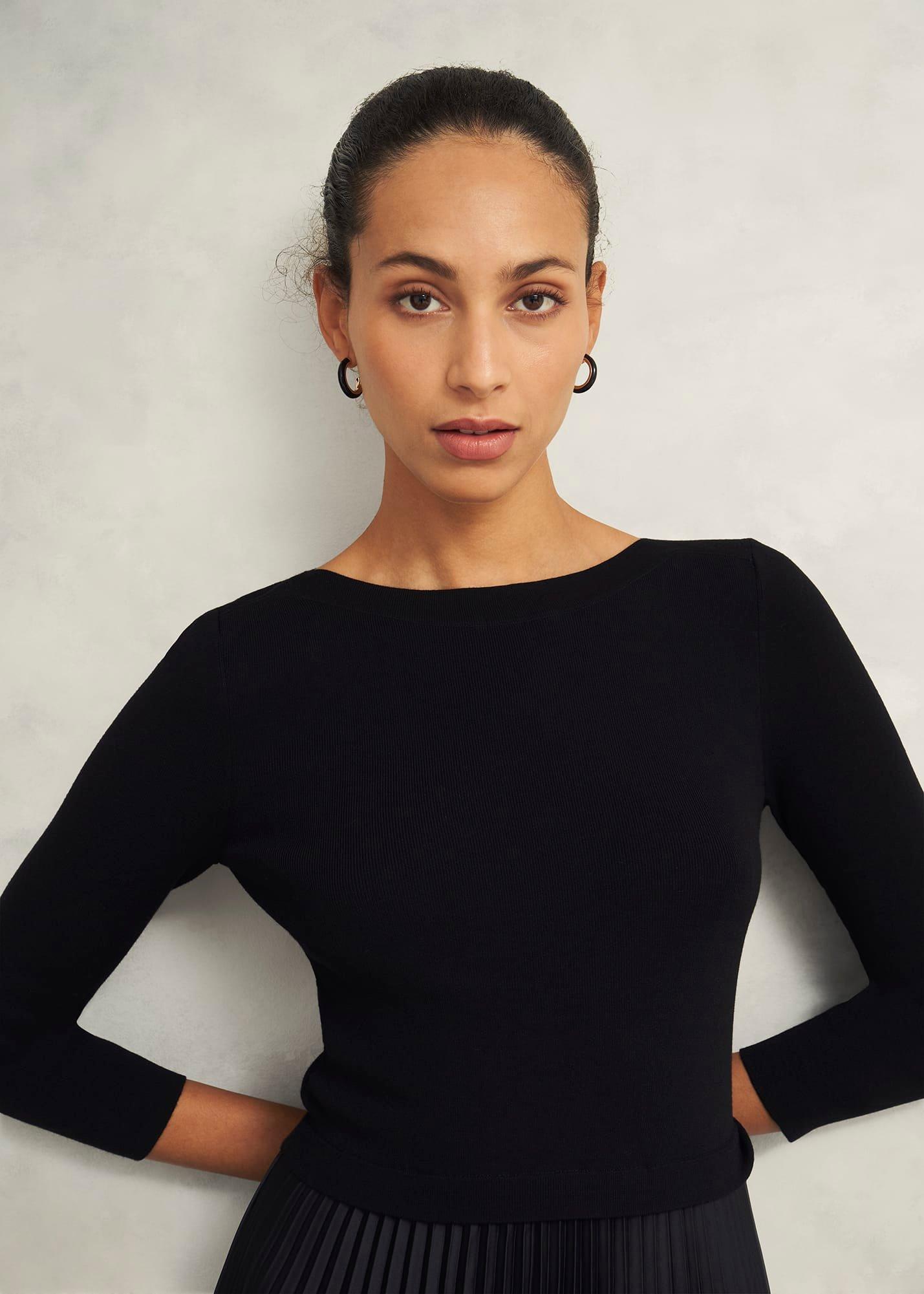 Lucinda Satin Pleated Knitted Dress, Black, hi-res