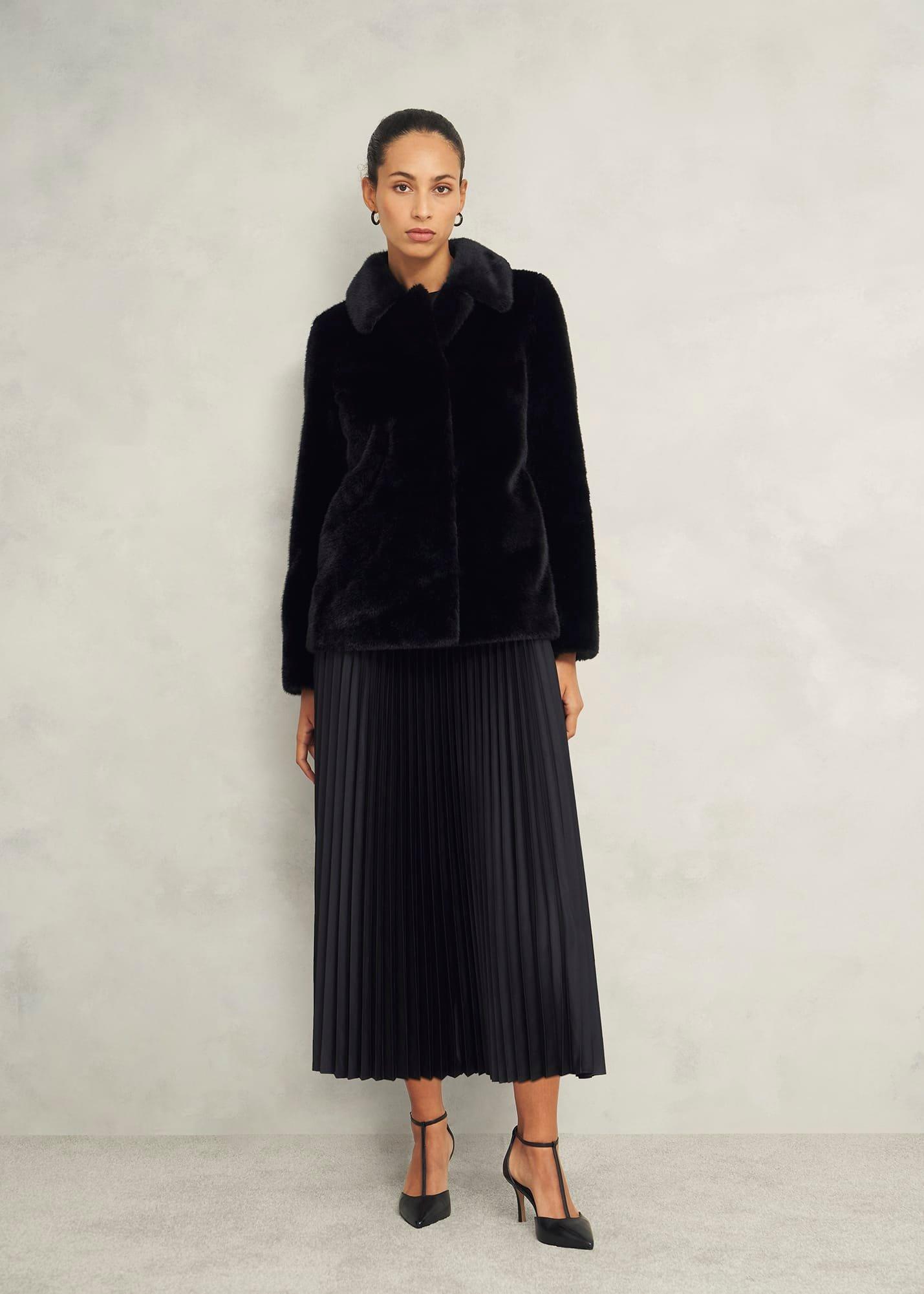 Lucinda Satin Pleated Knitted Dress, Black, hi-res