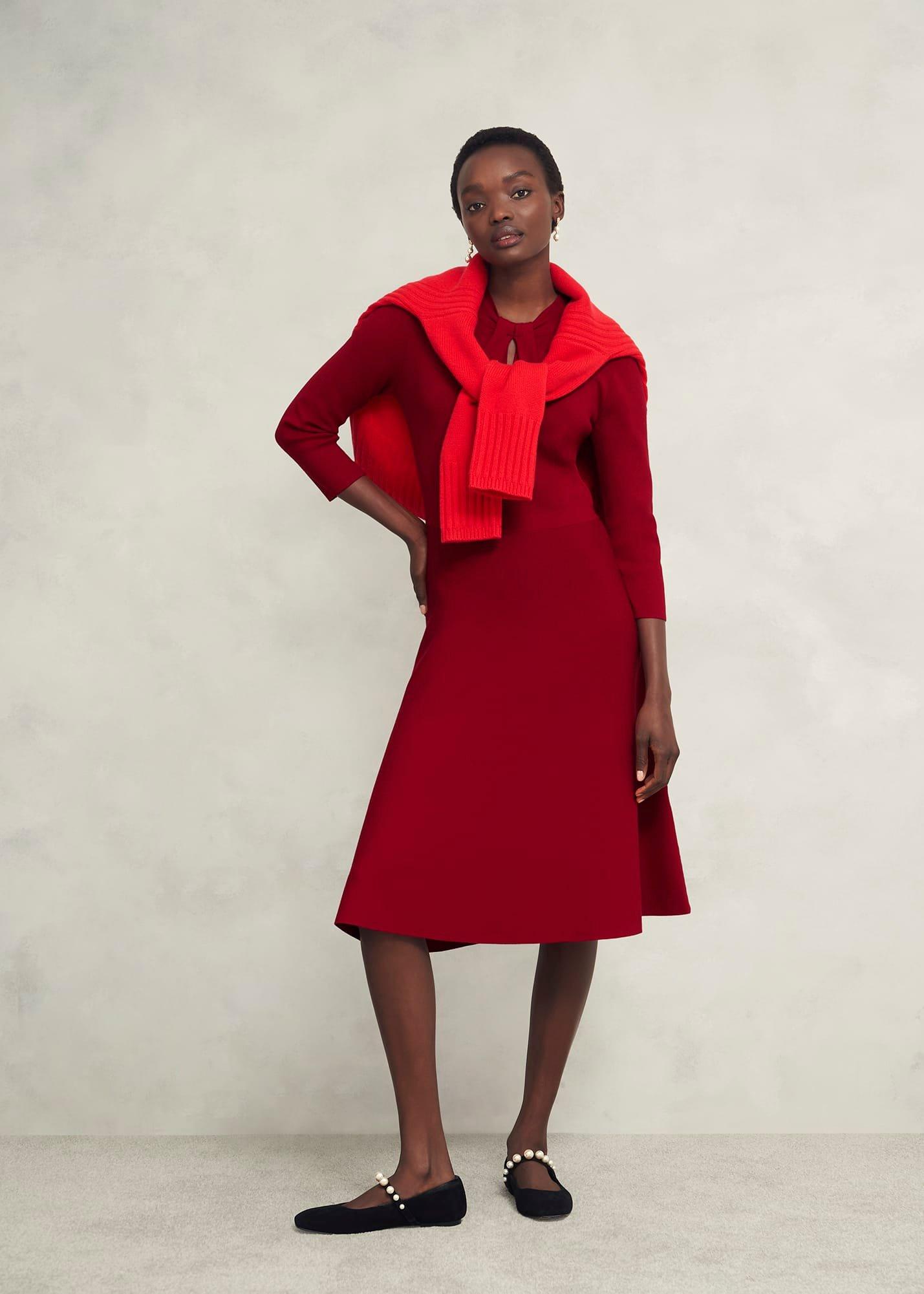 Petite Effie Knitted Dress, True Red, hi-res
