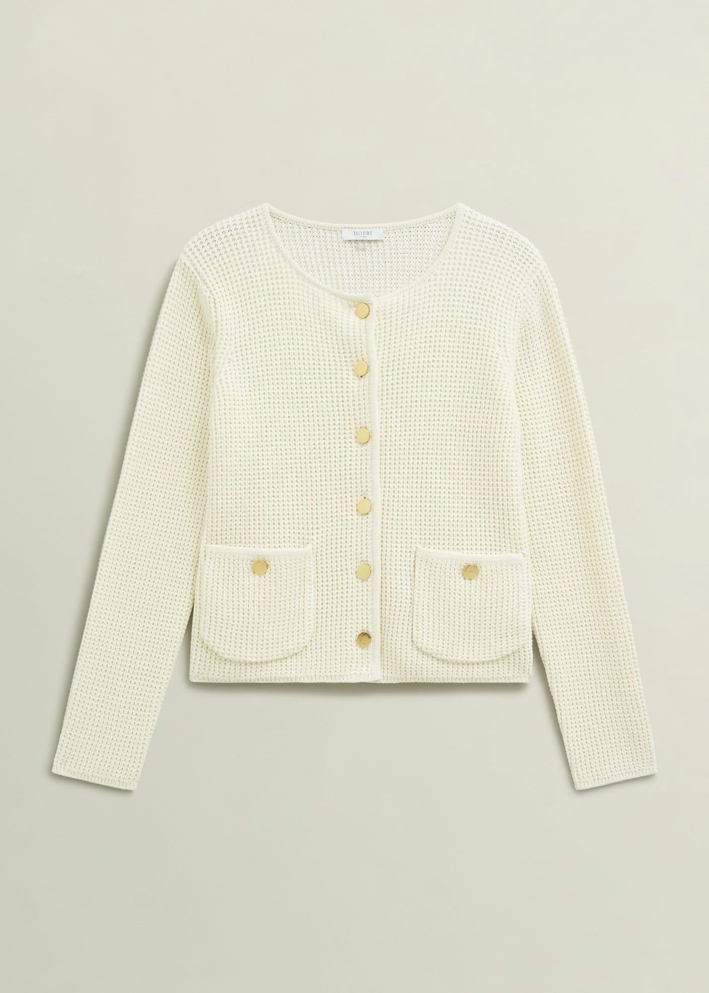 Adela Cotton Knitted Jacket , Warm Ivory, hi-res