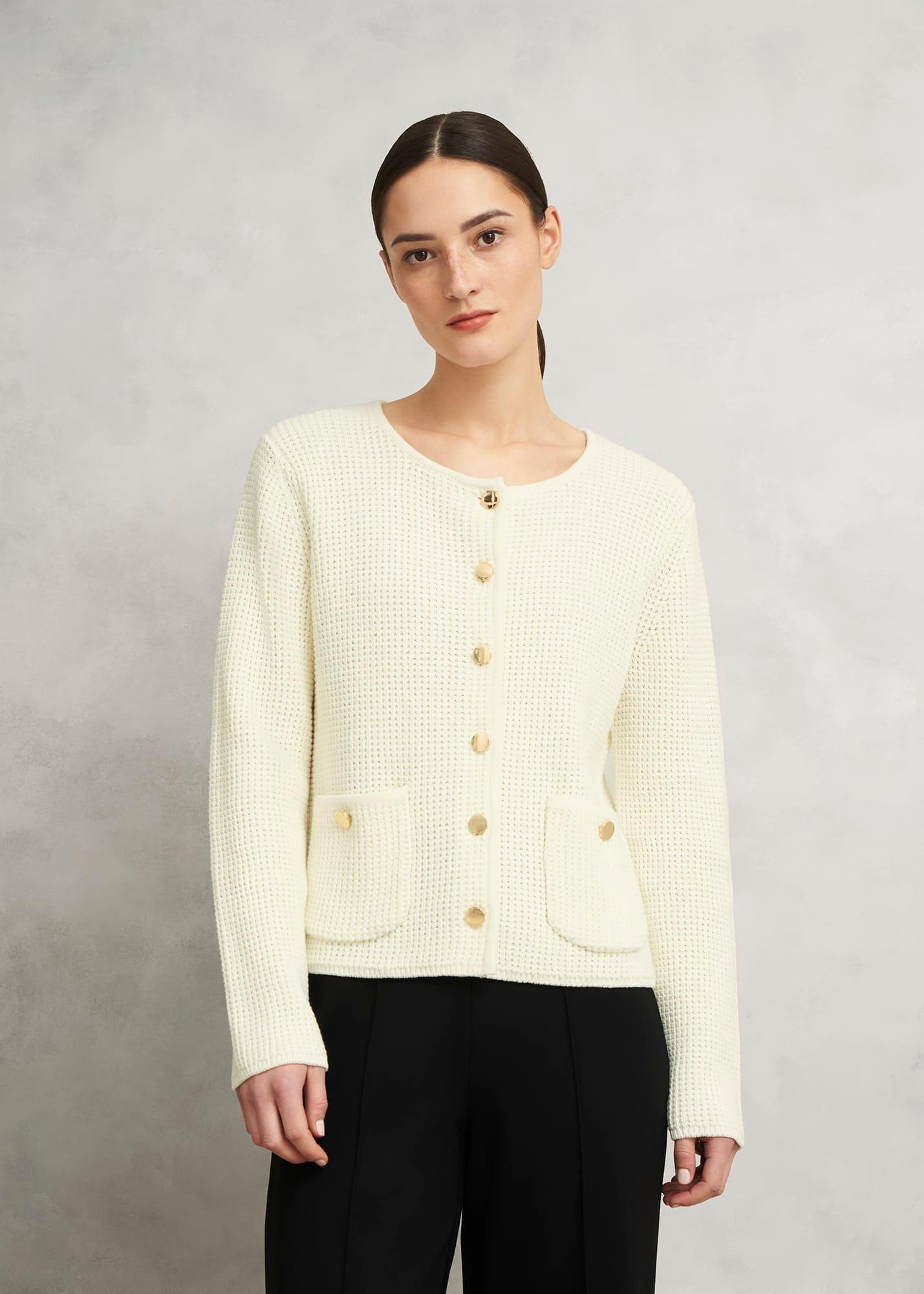 Adela Cotton Knitted Jacket , Warm Ivory, hi-res