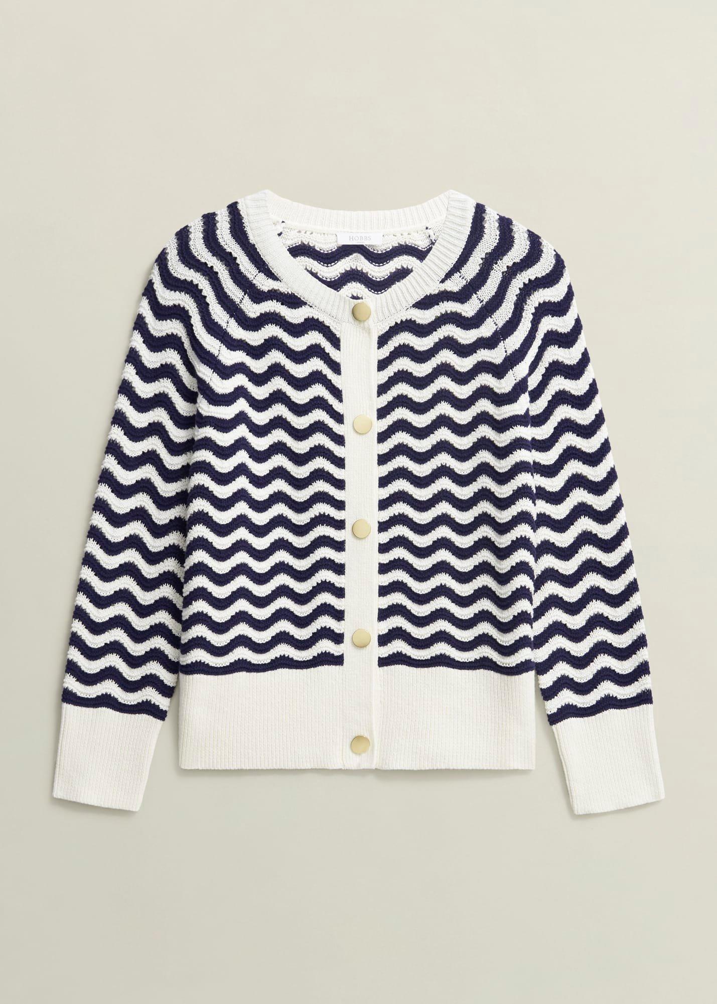 Lulu Cotton Cardigan, Navy Warm Ivory, hi-res